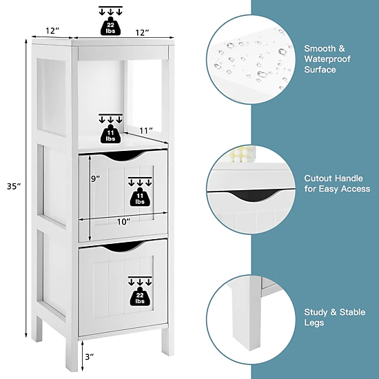 SlickBlue Bathroom Floor Cabinet with Drawers and Open Shelf
