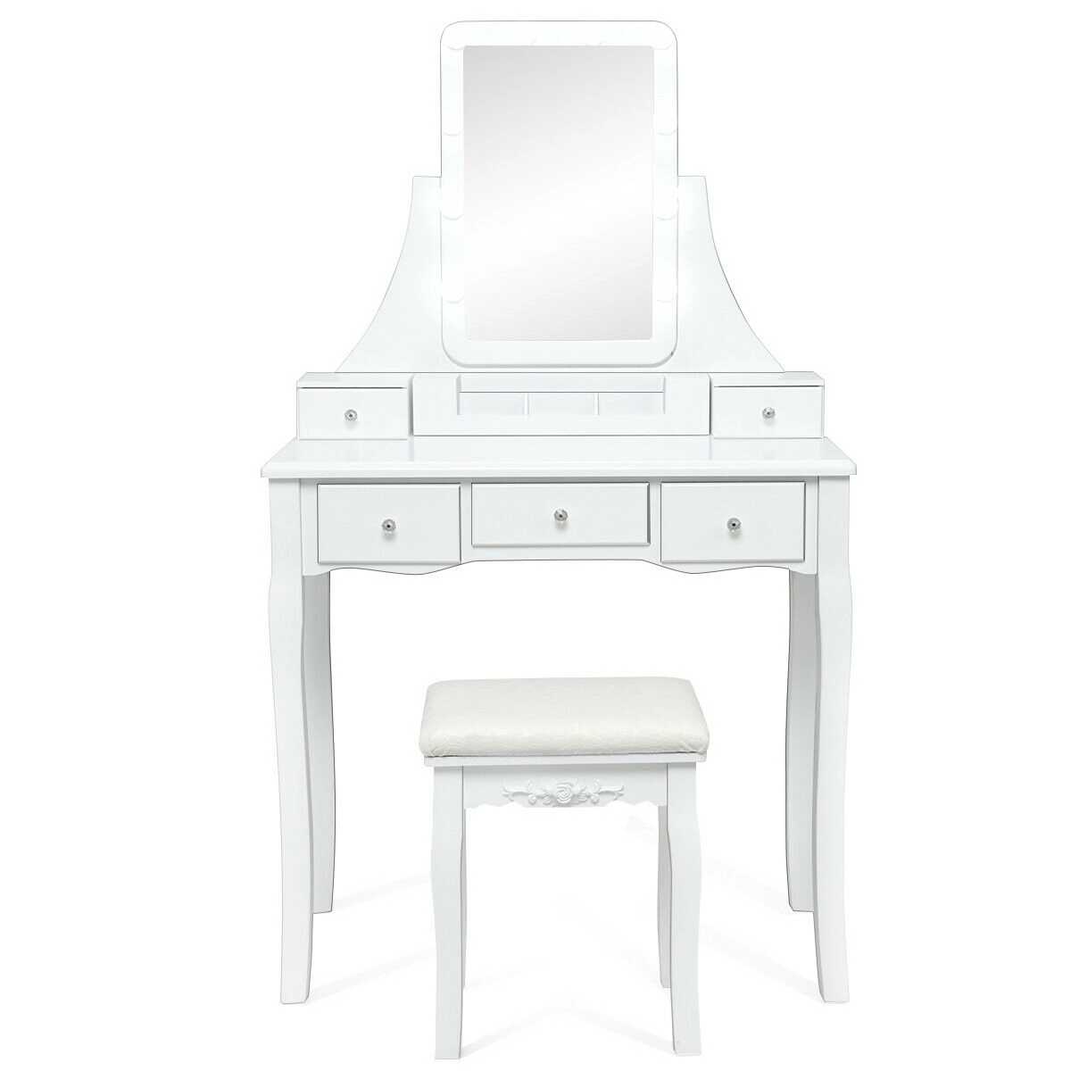 SUGIFT 10 Dimmable Light Bulbs Vanity Dressing Table with Removable Storage Box & Cushioned Stool 286-lb Table Capacity