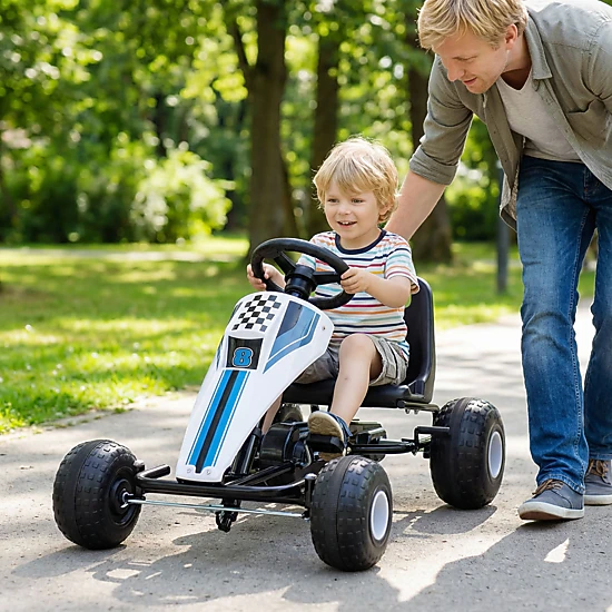 LJG 4-Wheel Ride on Toy Pedal Go Kart for Kids with Steering Wheel and Safe Handbrake