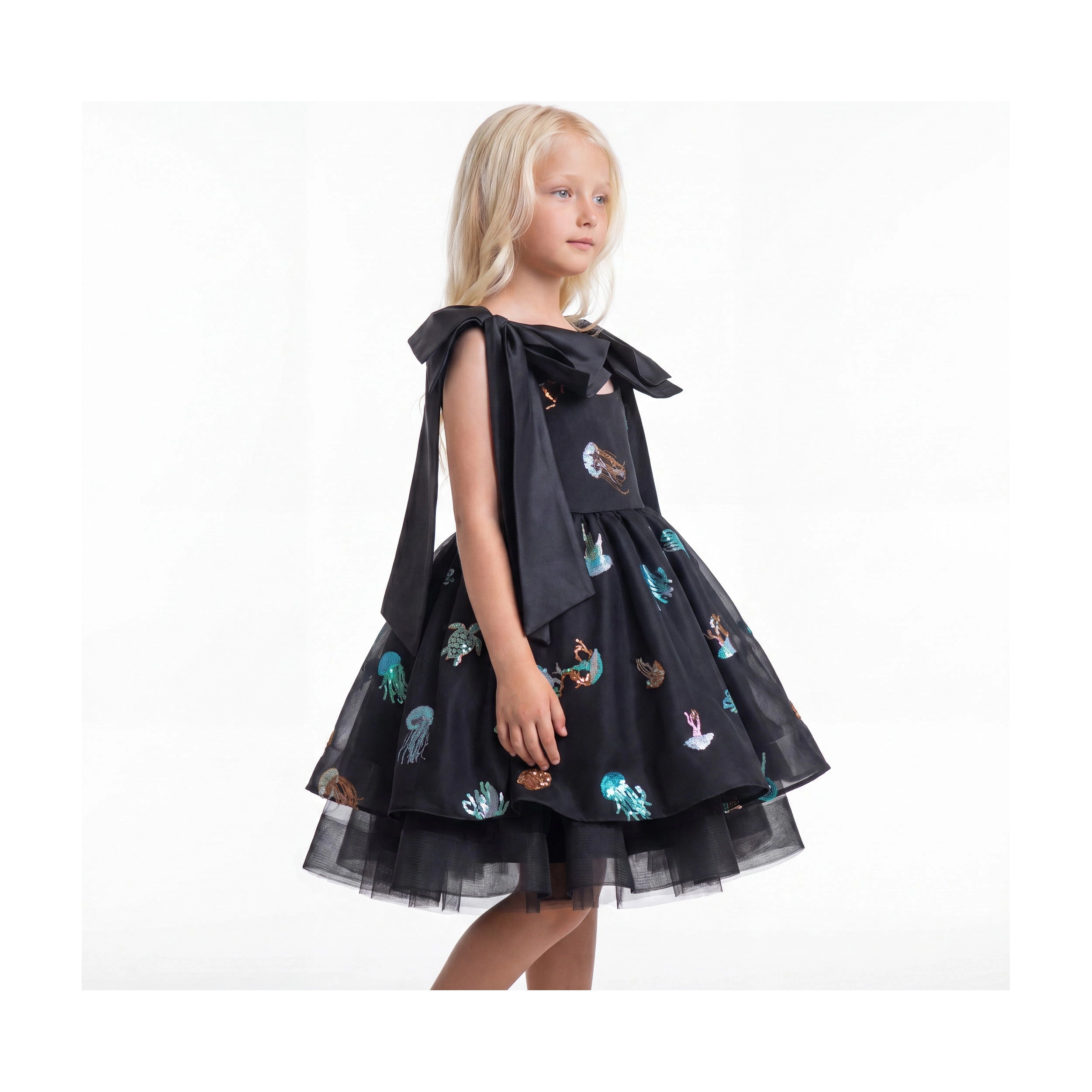 Faeella Girls Ocean Magic Black Sequin Tulle Birthday Dress