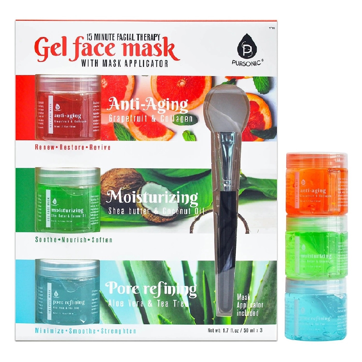 Pursonic Women’s Pack Facial Therapy Gel Face Masks with Mask Applicator