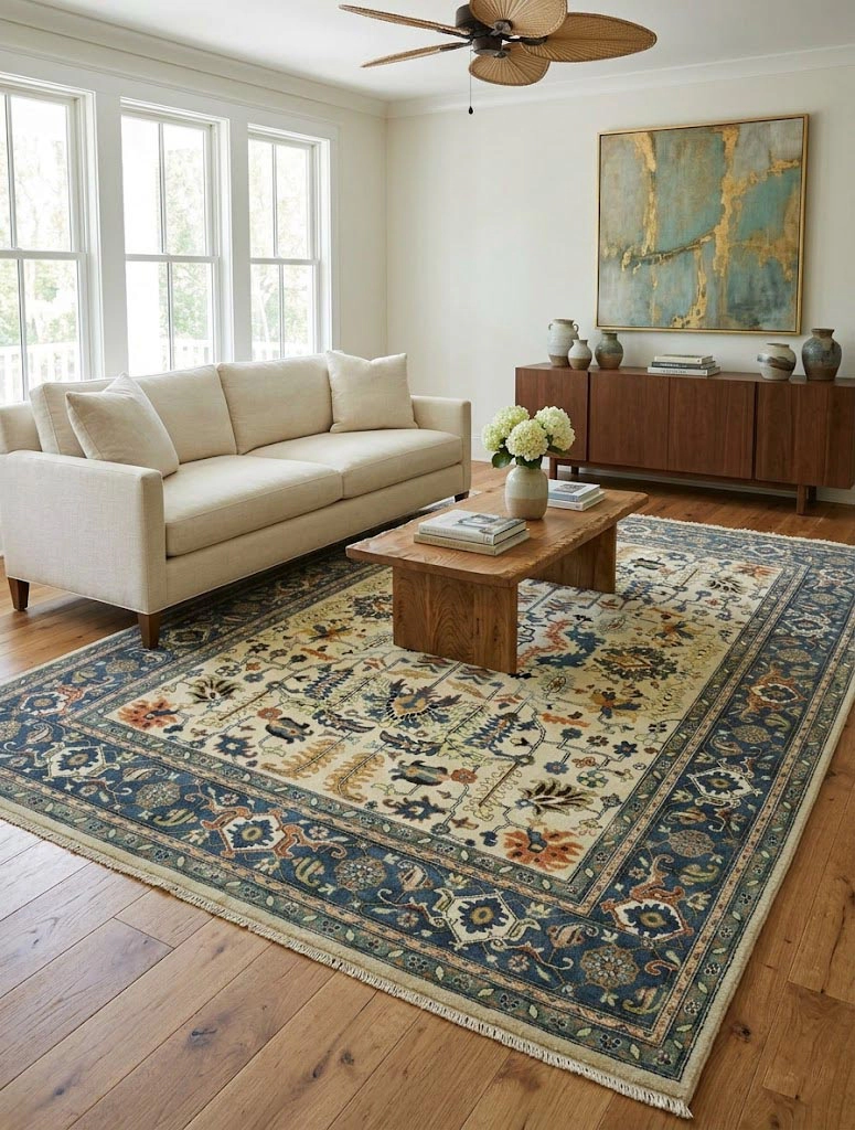 Magic Rugs Cream Geometric Transitional 9x12 Chobi Oriental Rug