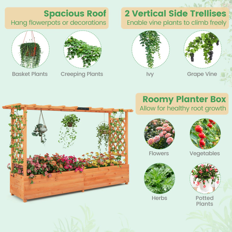 Hivvago Raised Garden Bed with Side Trellis Hanging Roof and Planter Box
