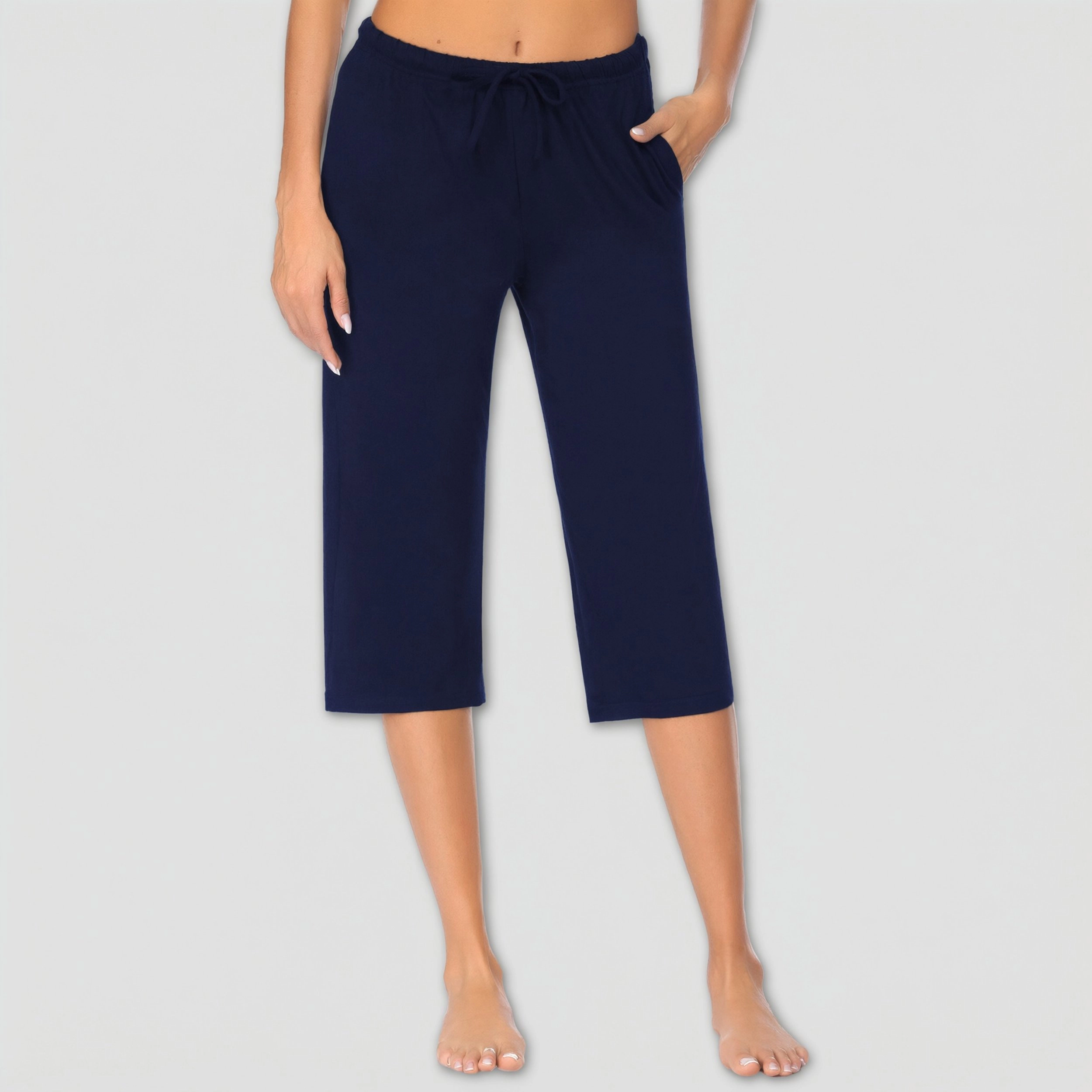 Ekouaer Women's Capri Pajama Pants Solid Drawstring Comfy Pj Bottoms With Pockets