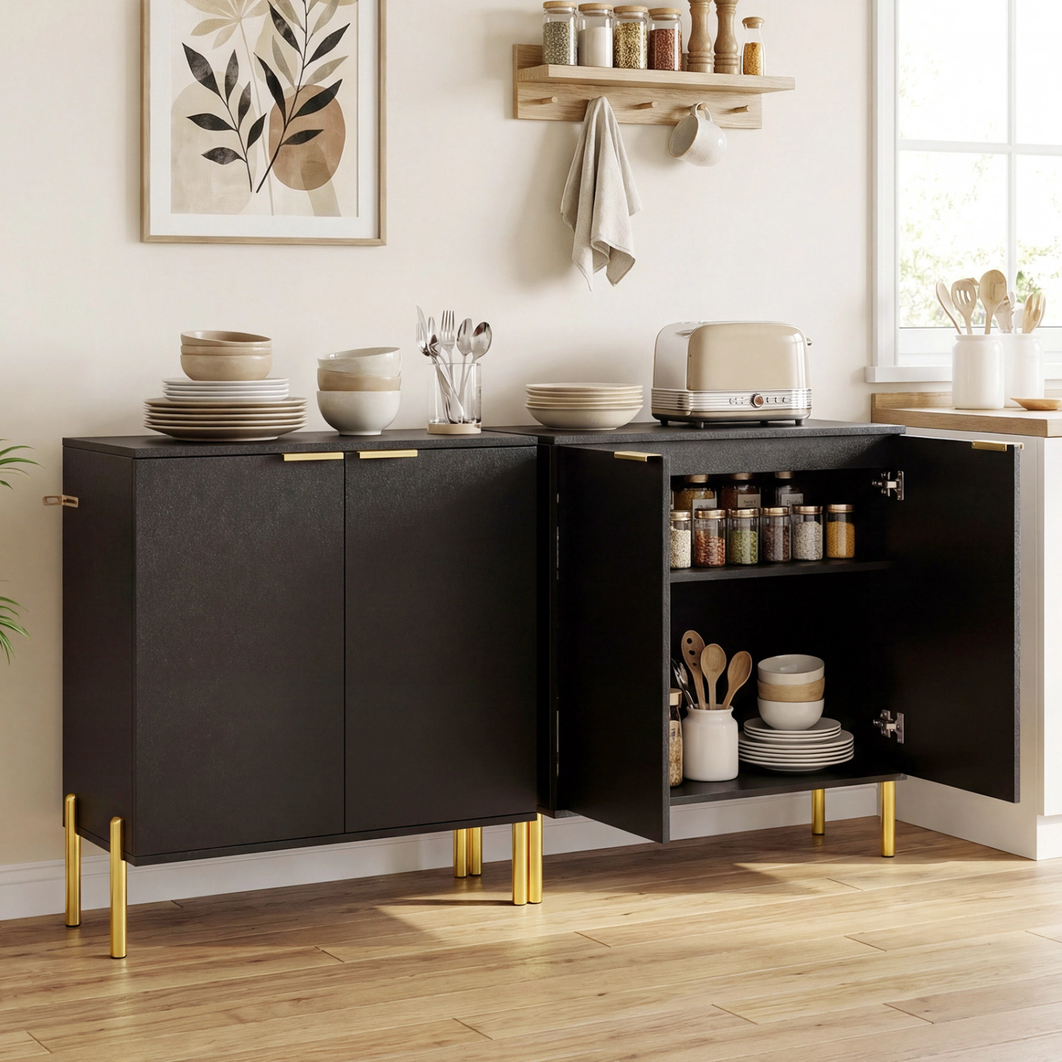 LJG Set of 2-Door Buffet Cabinet Sideboard with Metal Legs