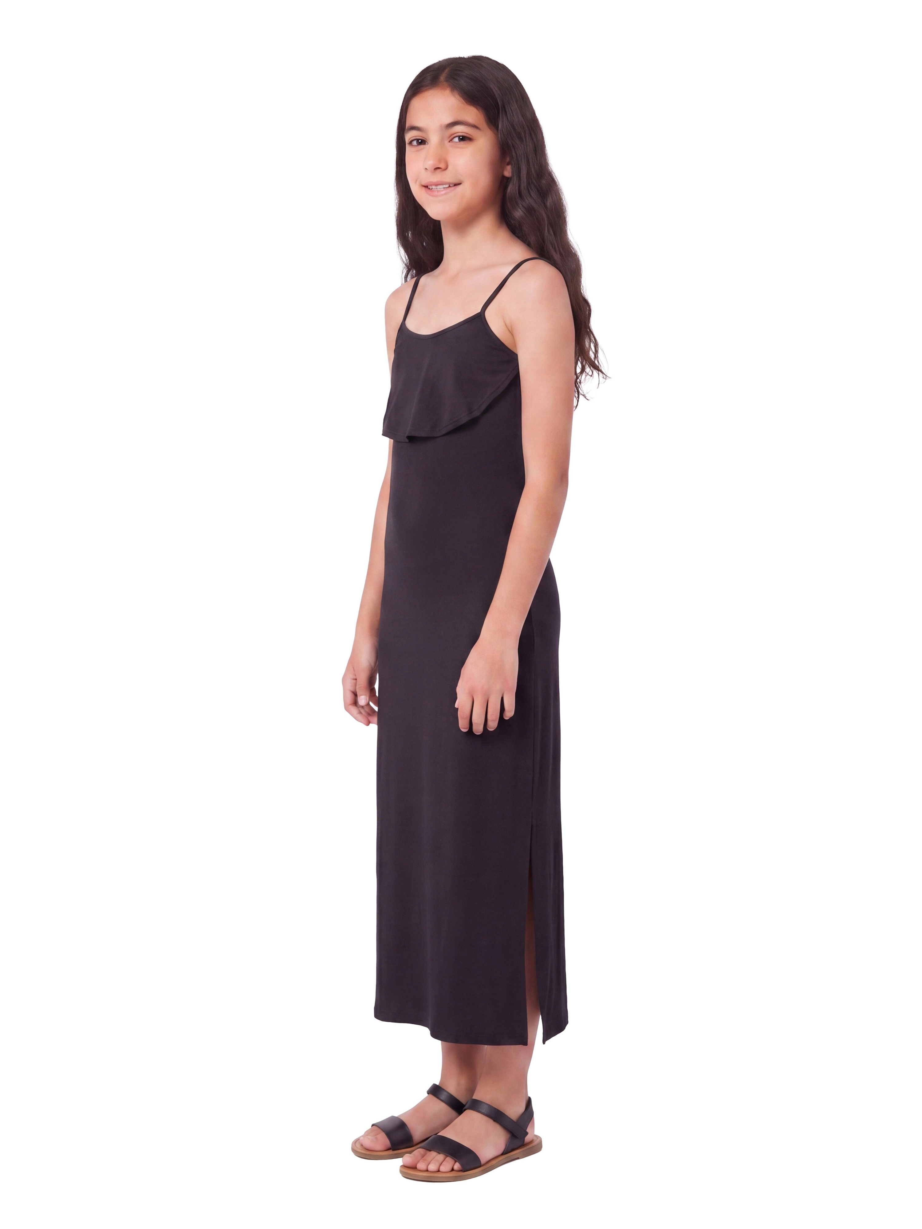 24sevenKid Essential Girls Ruffle Spaghetti Strap Maxi Dress