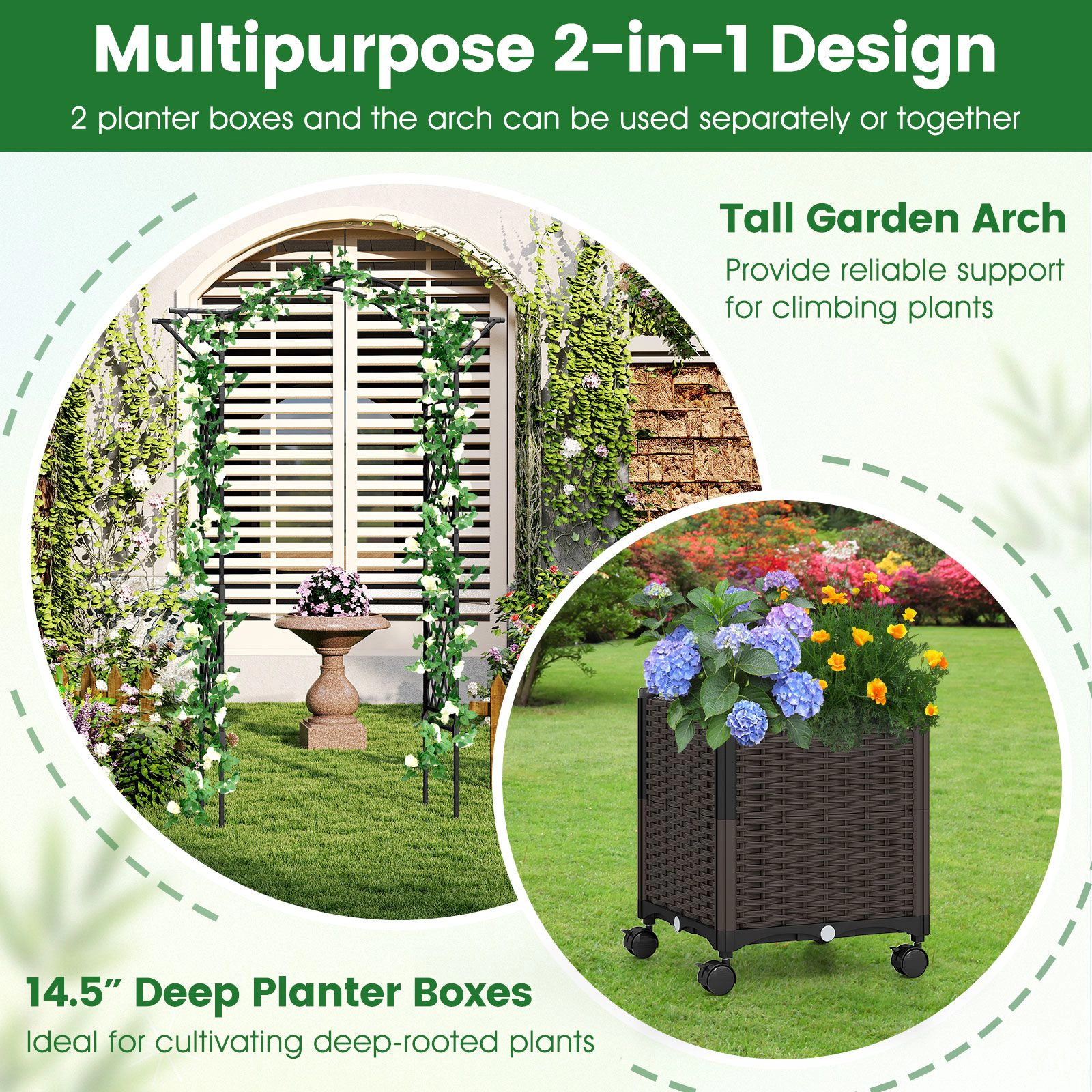 Slickblue Raised Garden Bed with Arch Trellis for Climbing Plants