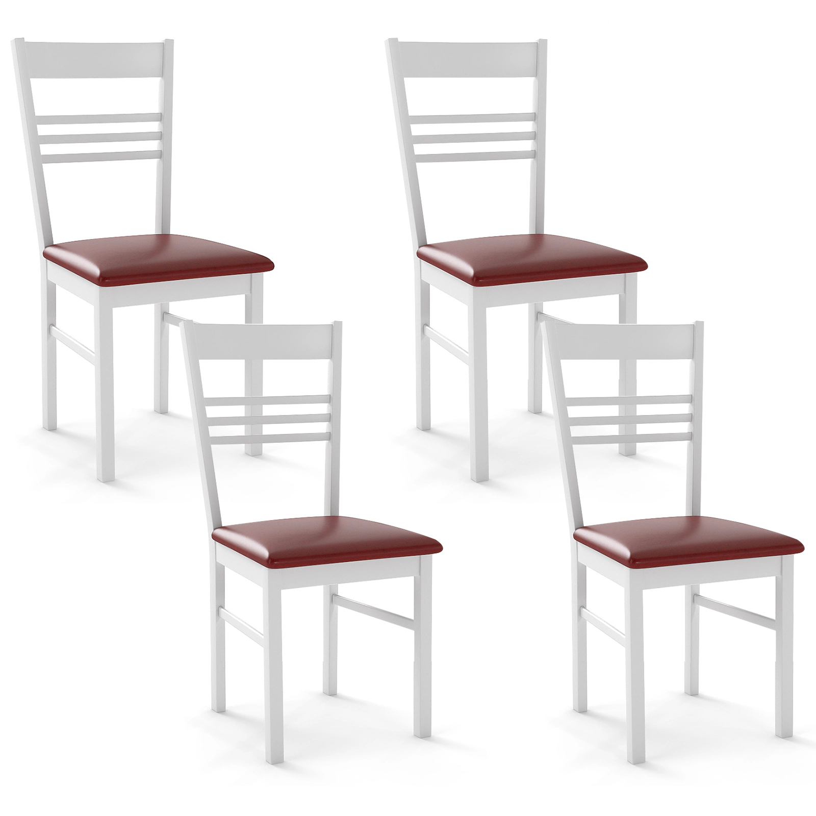 SUGIFT High-Back Rubber Wood Dining Chairs Set of 4 with Upholstered Seat 330-Lb Capacity White Frame Brown Seat