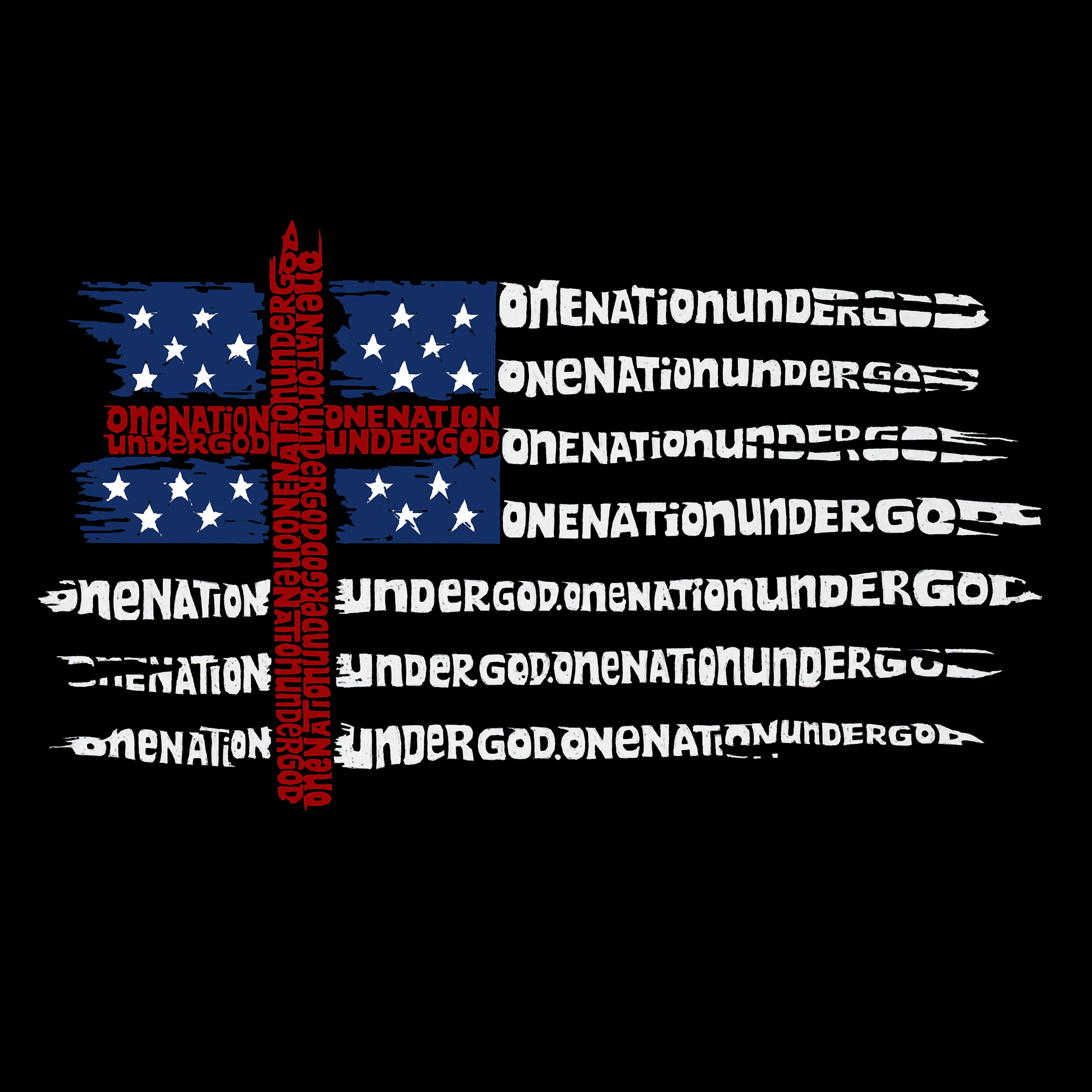 LA Pop Art Men's Cotton-Poly Word T-Shirt - "One Nation Under God" Flag