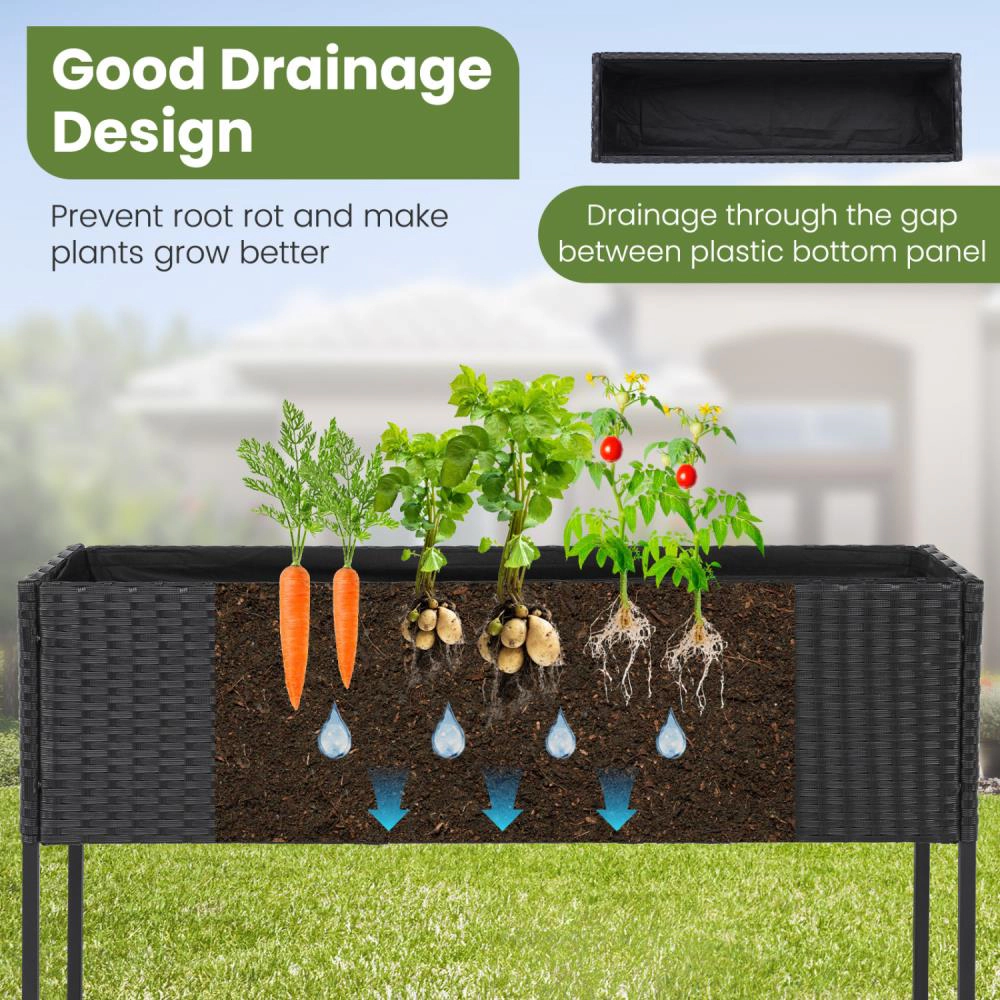 Hivvago Raised Wicker Garden Bed with Storage Shelf and Removable Liner