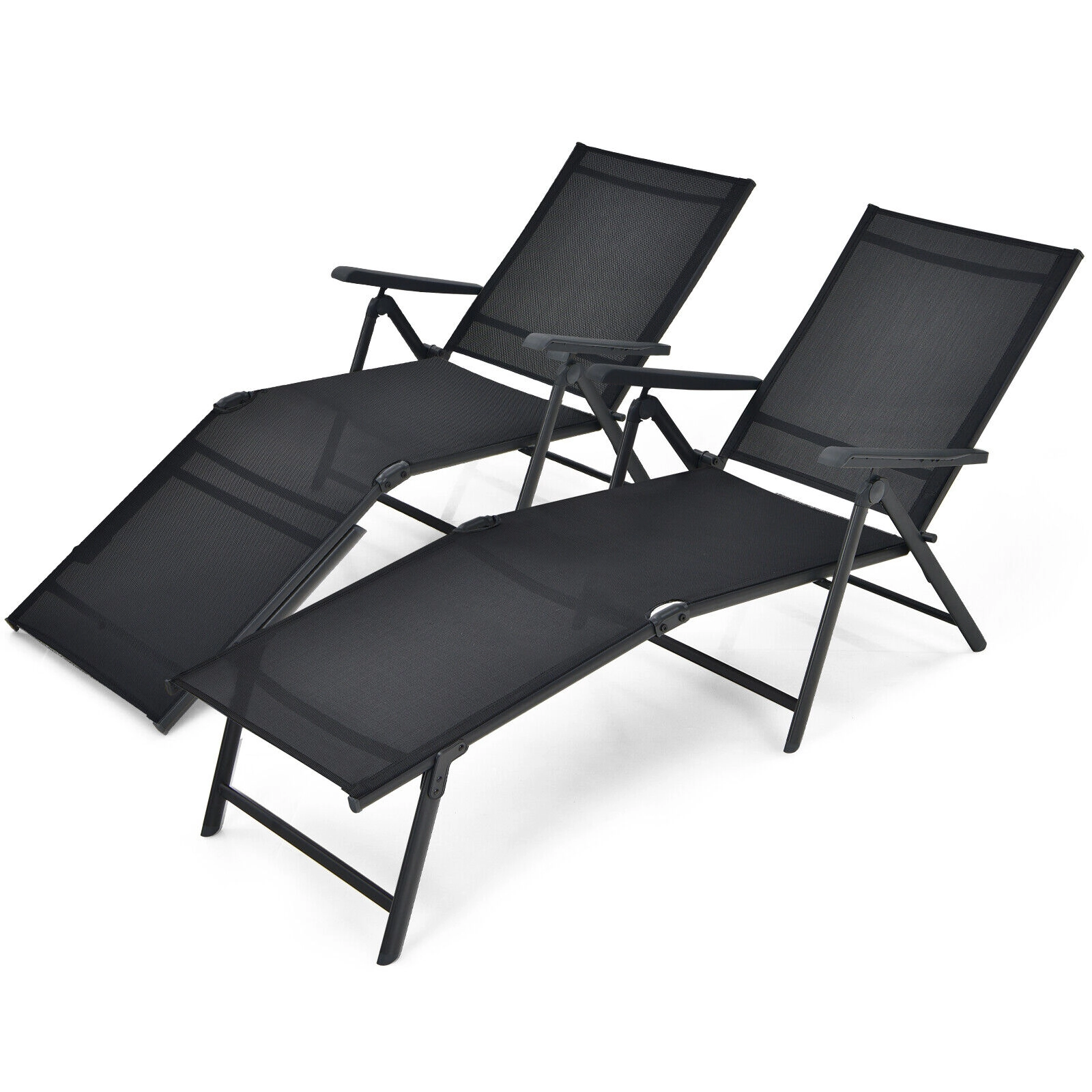 SUGIFT 2-Piece Foldable Chaise Lounge Chair 5-Position Backrest & 2-Position Footrest 330-lb Capacity Black Brown Gray