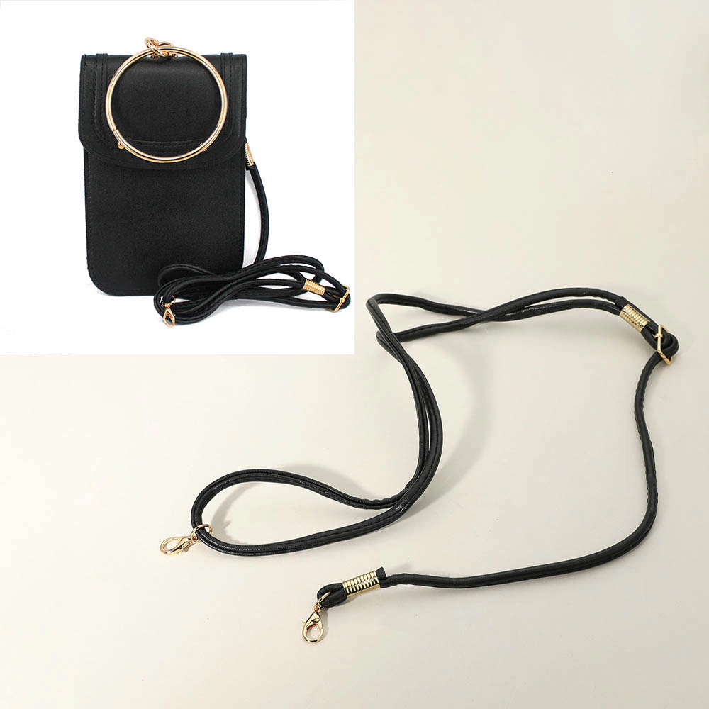 FASHNZFAB Metal Ring Handle Faux Leather Mini Phone Pouch Clutch Bag / Crossbody Bag