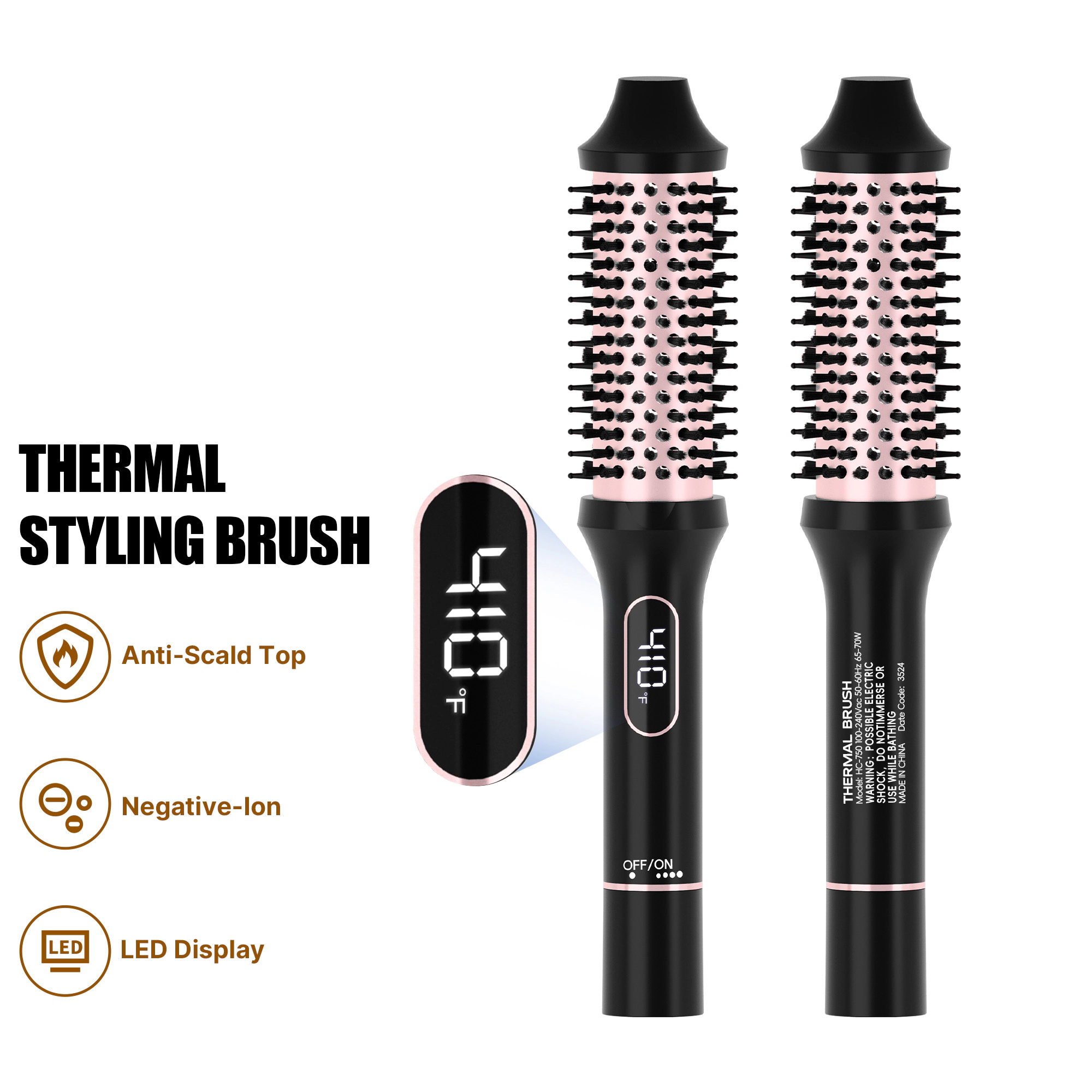 NICEBAY Heated Round Brush, Thermal Styling Brush, Thermal Brush, Electric Curling Brush With 6 Temp Settings