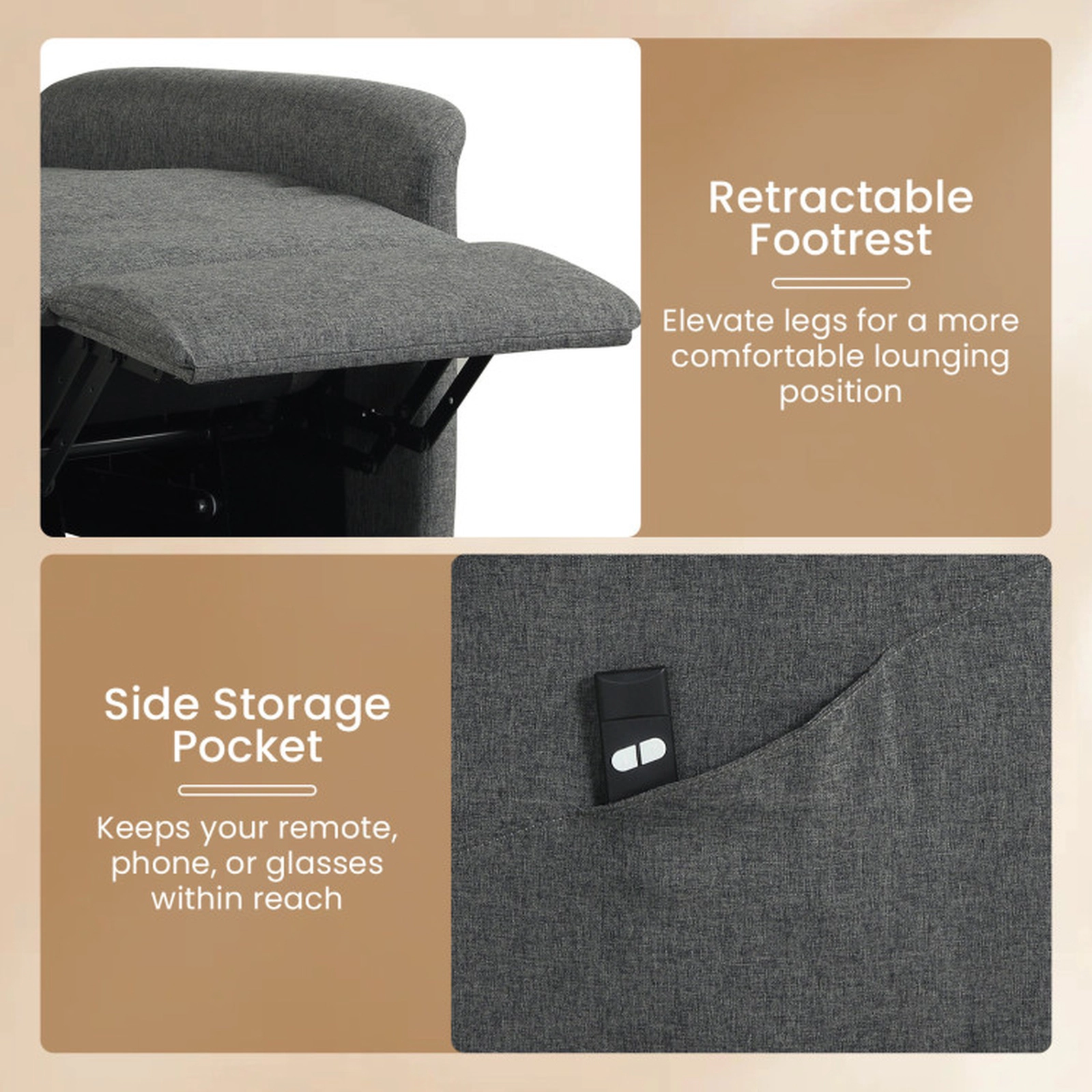 SUGIFT Gray Fabric Electric Power Lift Recliner Chair, 330 lb Capacity, Remote and Side Pocket