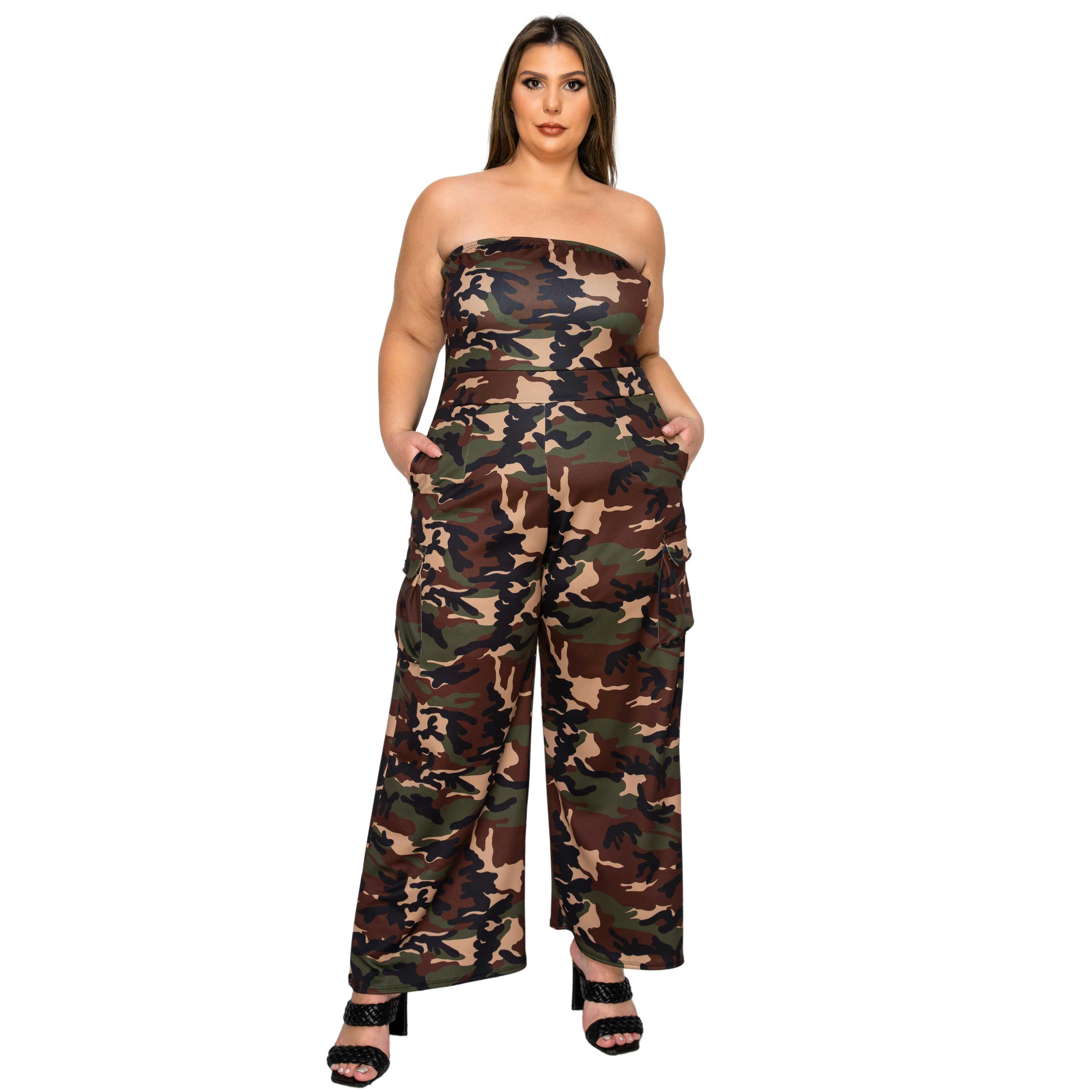 L I V D Women's Plus Freya Camo Cargo Jumpsuit