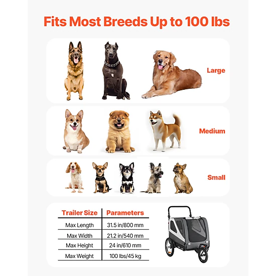 HONGGE Dog Bike Trailer Supports up to 2-in -1 Pet Stroller Cart Bicycle Carrier for Small & Large Dogs Easy Folding