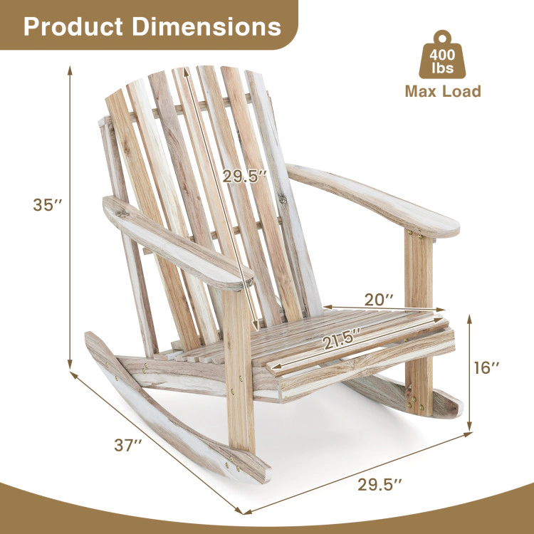 Hivvago Adirondack Rocking Chair With Slatted Seat And High Fanned Back