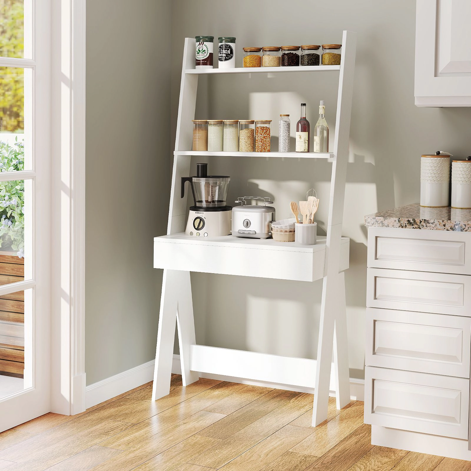 SlickBlue Modern Ladder Writing Desk with Storage Shelves