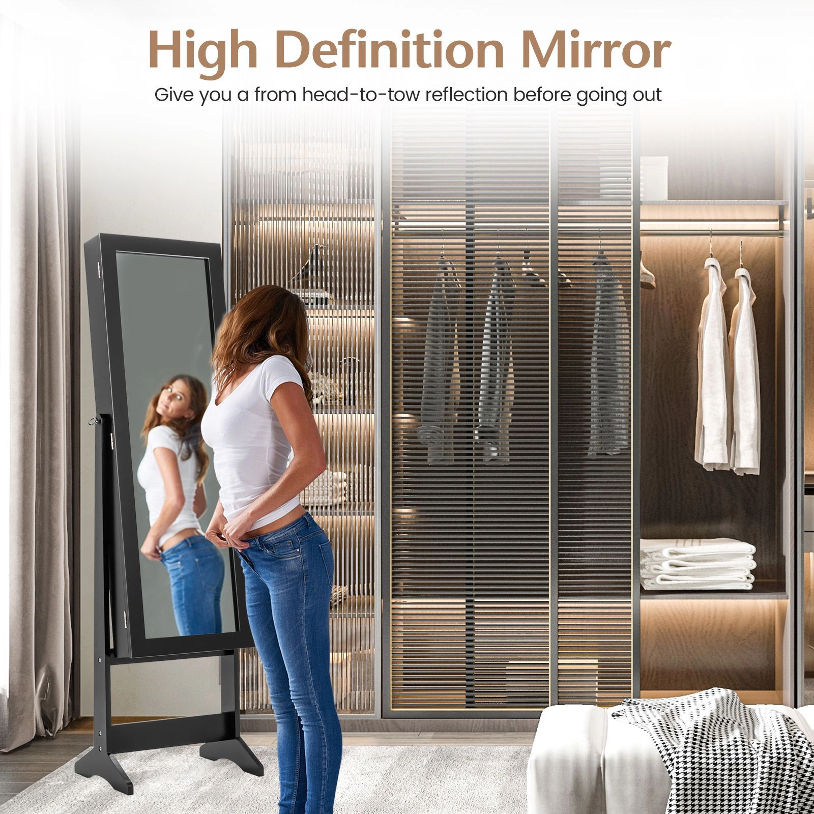 SlickBlue Tilting Jewelry Armoire With Full Length Dressing Mirror