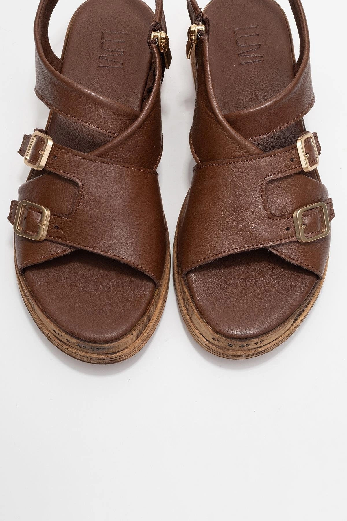 Forever & Always Womens Levine Leather Buckled Side-Zip Sandals