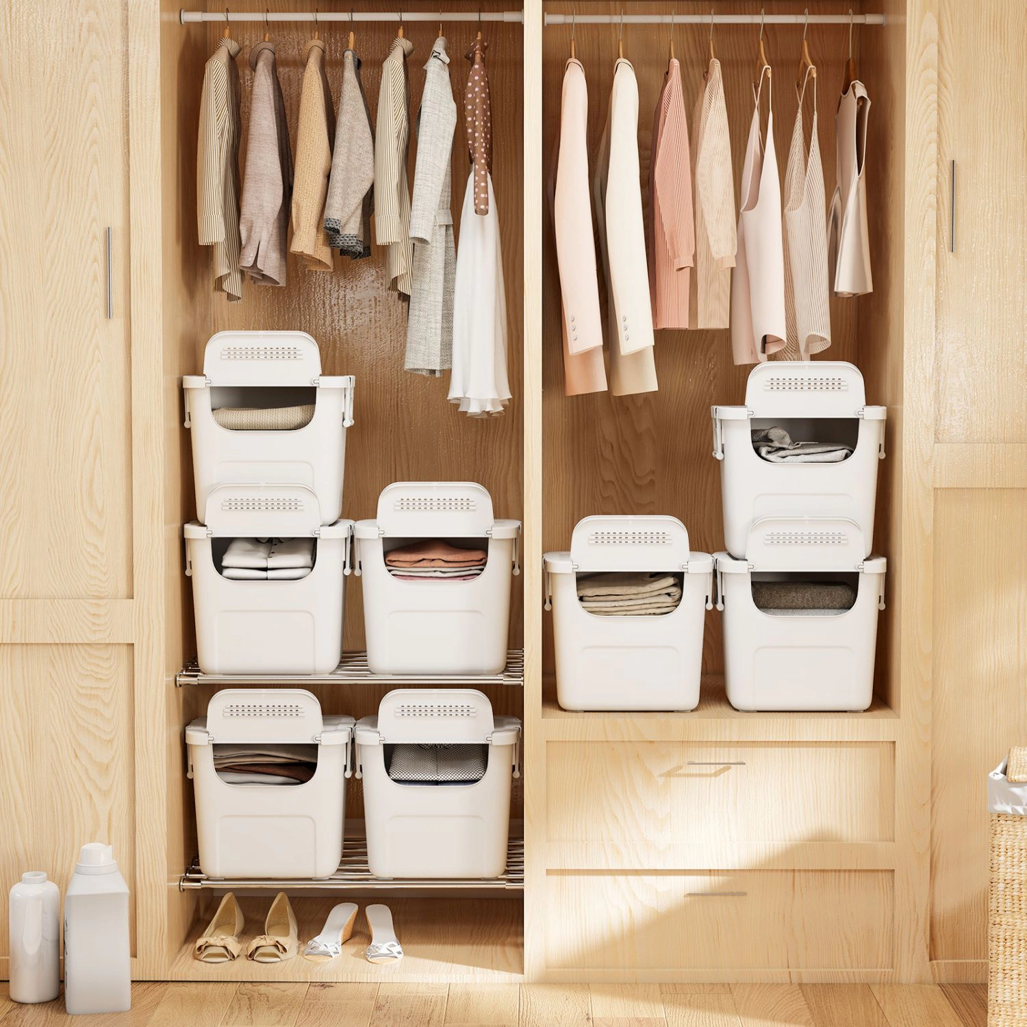 SlickBlue Stackable Storage Bins with Lids and Easy-Access Doors