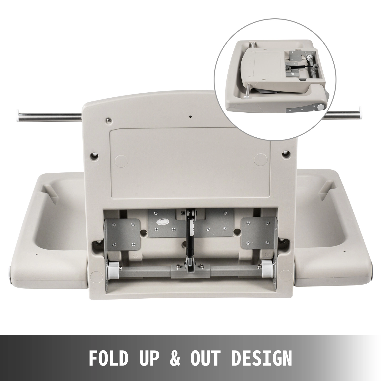 HONGGE Wall-Mounted Baby Changing Station with Safety Strap & Hanging Rods, Foldable HDPE Design, Gray