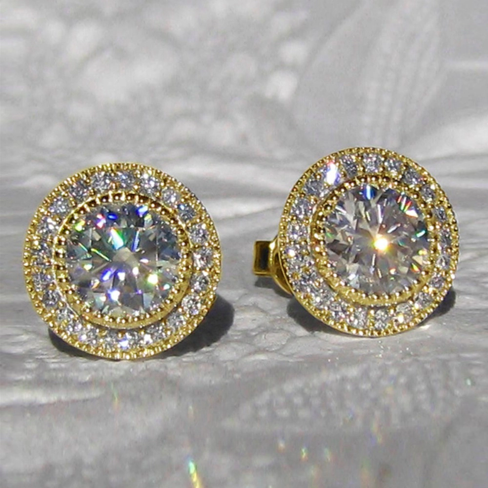 Wardrobe Whimsy Round Cut Double Halo Cubic Zirconia Stud Earrings Luxury Sparkling Formal Party Jewelry