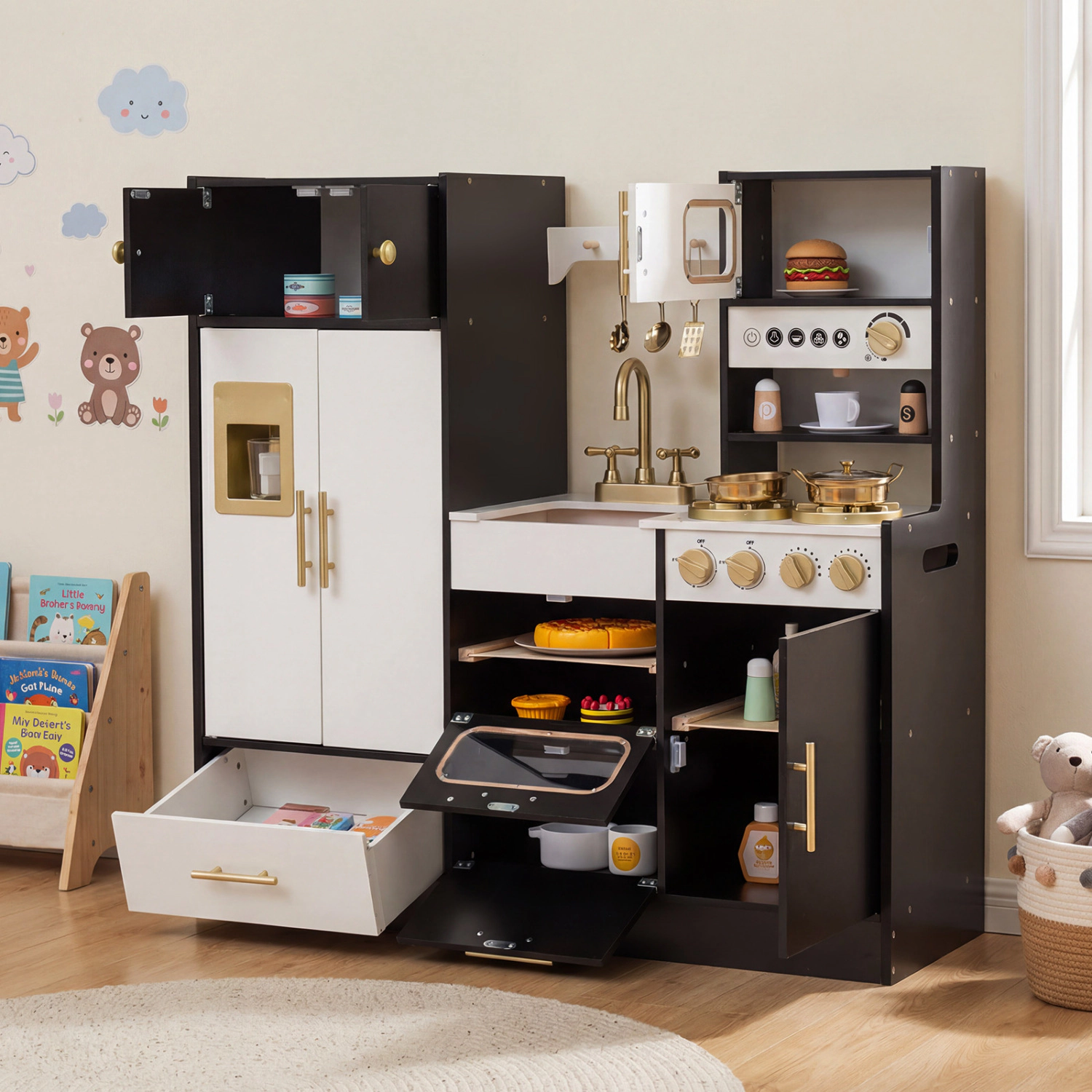 LJG Kids Play Kitchen with Realistic Lights Sounds