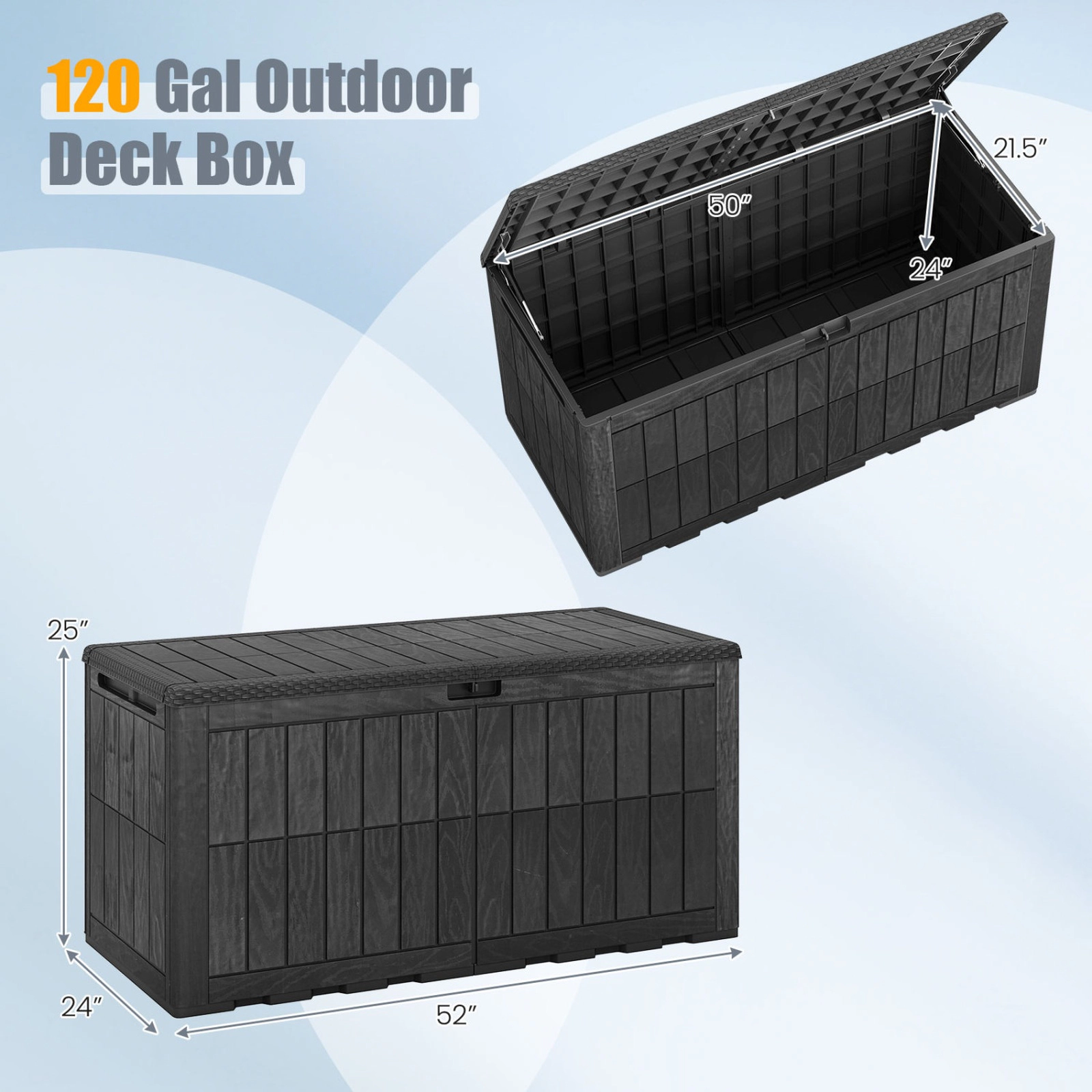 SUGIFT 120 Gal Outdoor Deck Storage Box with Lid and Handles 540-lb Seating Capacity Black