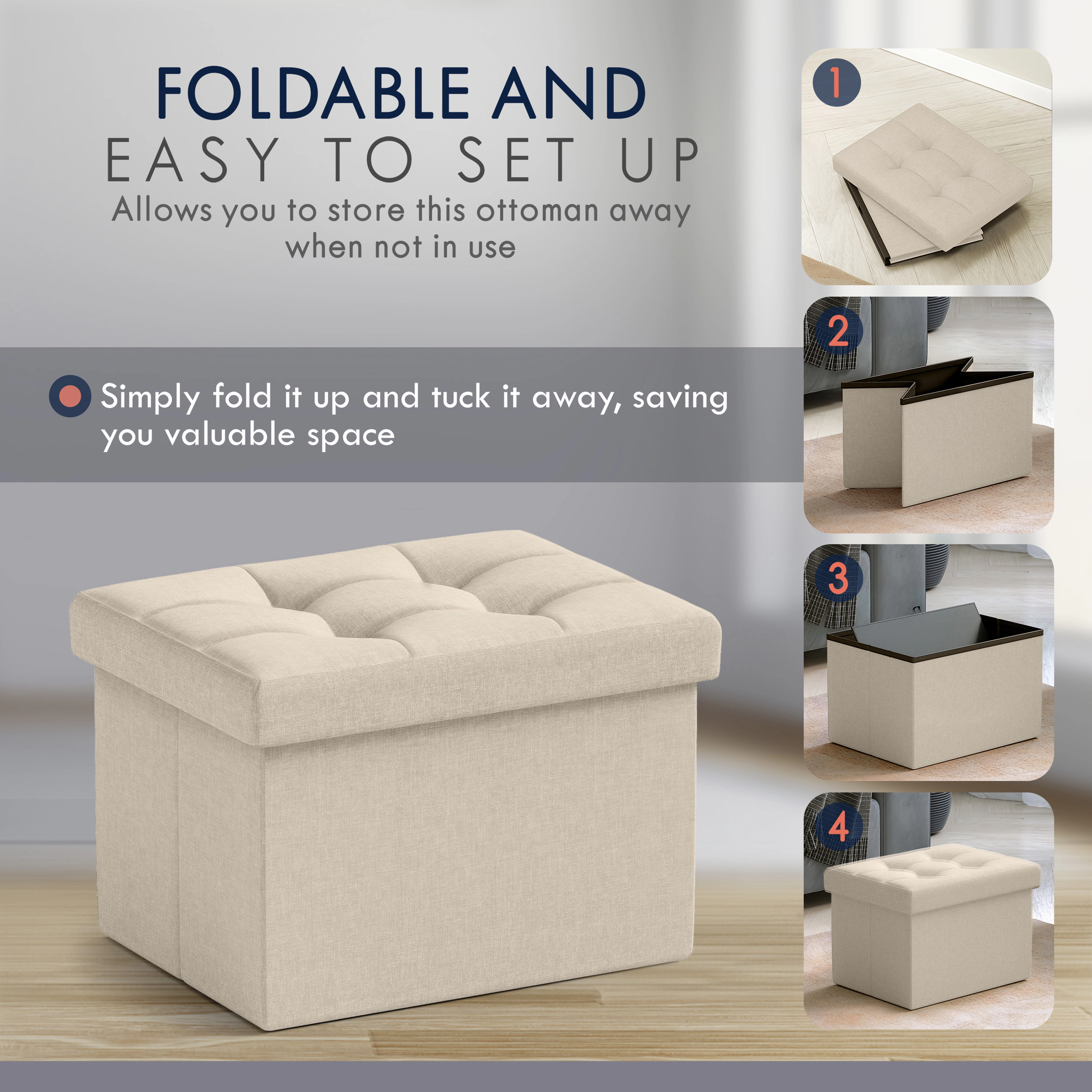 Ornavo Home Collapsible Small Rectangle Footrest Storage Ottoman - 12 x 16