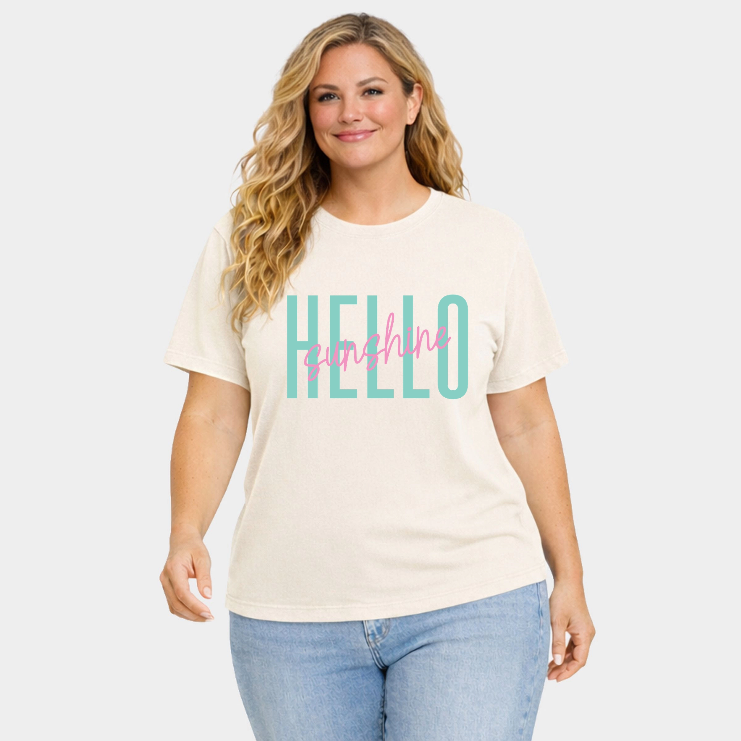 Simply Sage Market - Hello Sunshine Tall Women's Plus Sized Garment Dyed Graphic T-Shirt