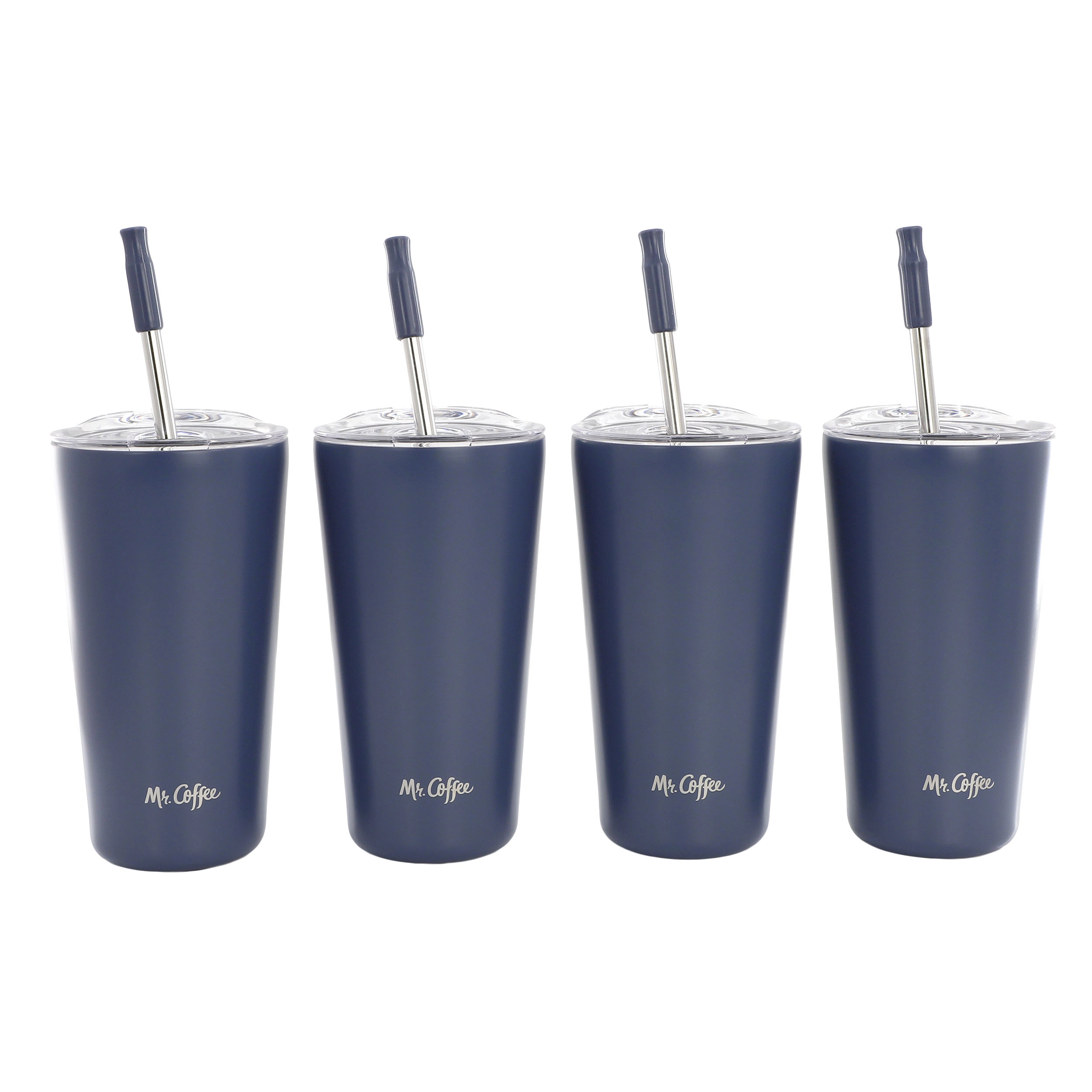 Mr. Coffee Java Quest 4-Piece Set 16 Ounce Double Wall Stainless Steel Tumbler with Stainless Steel Straw