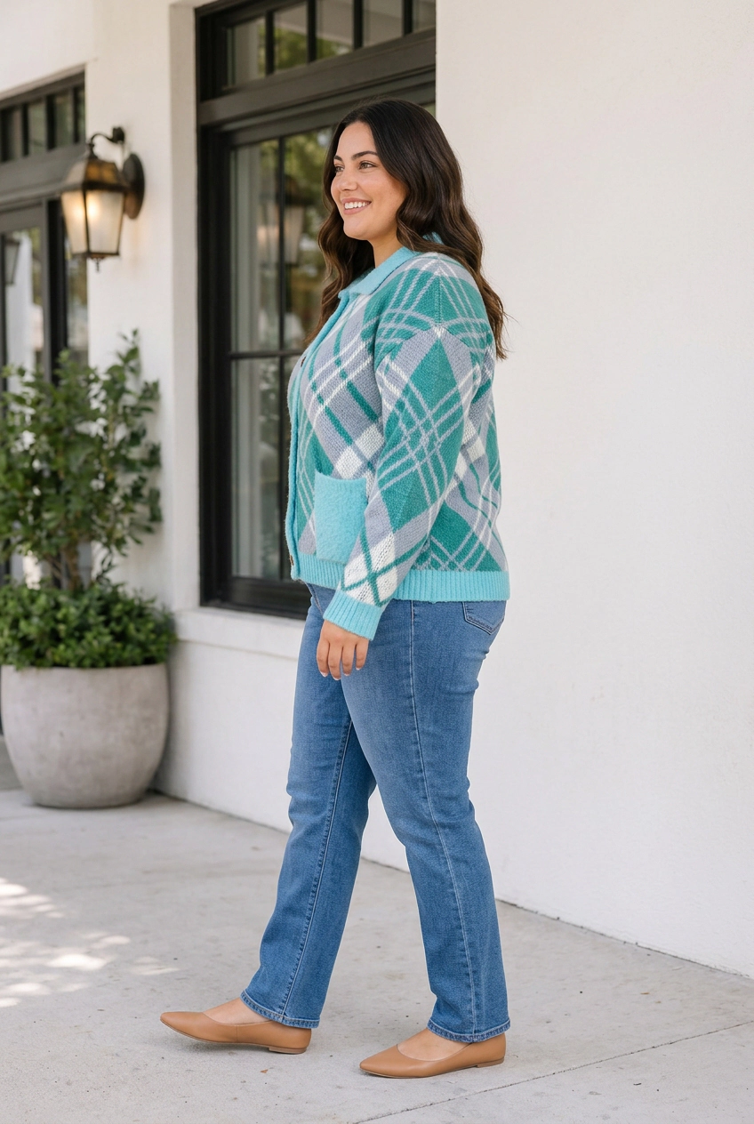 Threaded Pear Women's Rheia Shift Cardigan Sweater Long Sleeve PLUS Top