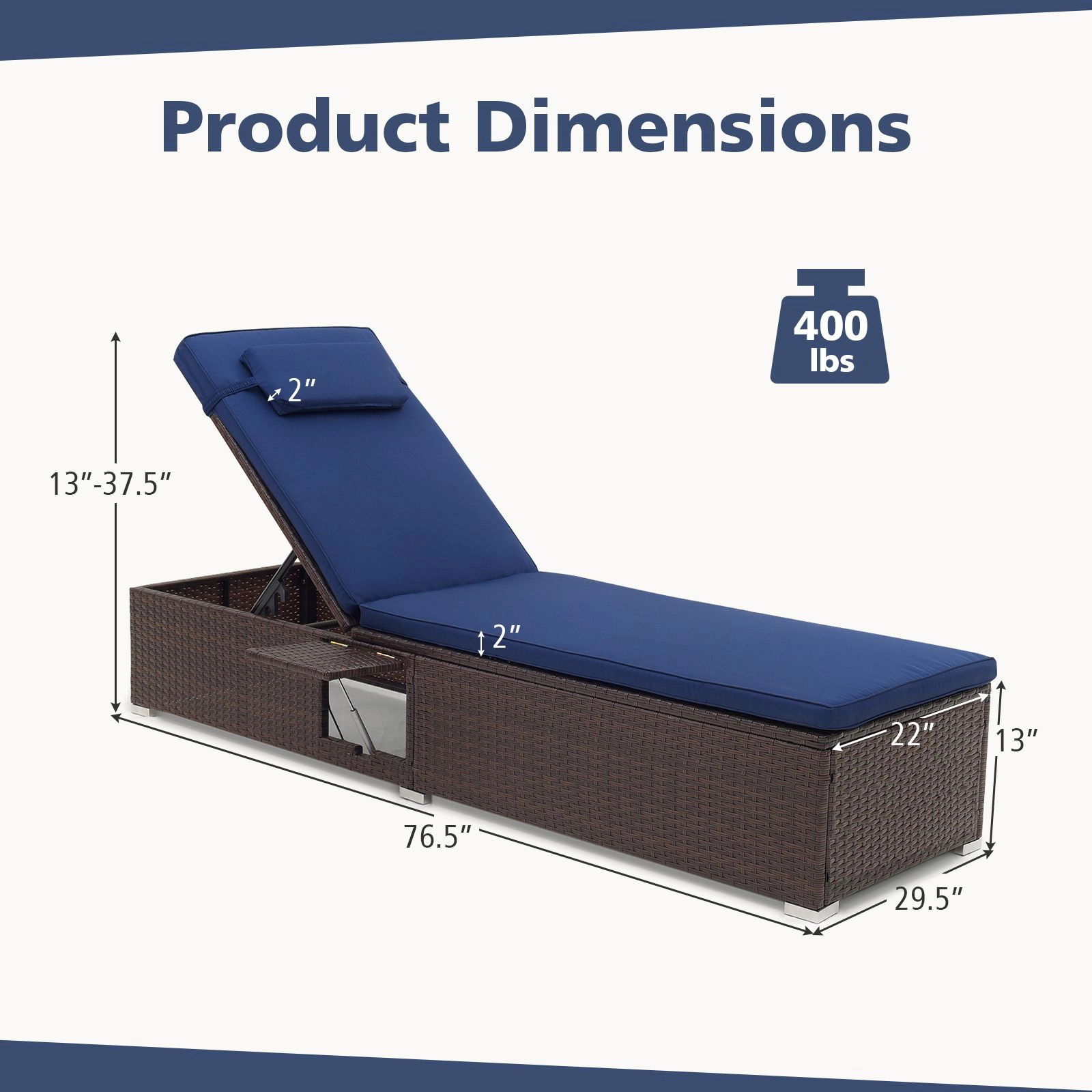 SlickBlue Adjustable Outdoor Chaise Lounge with Cushion and Headrest