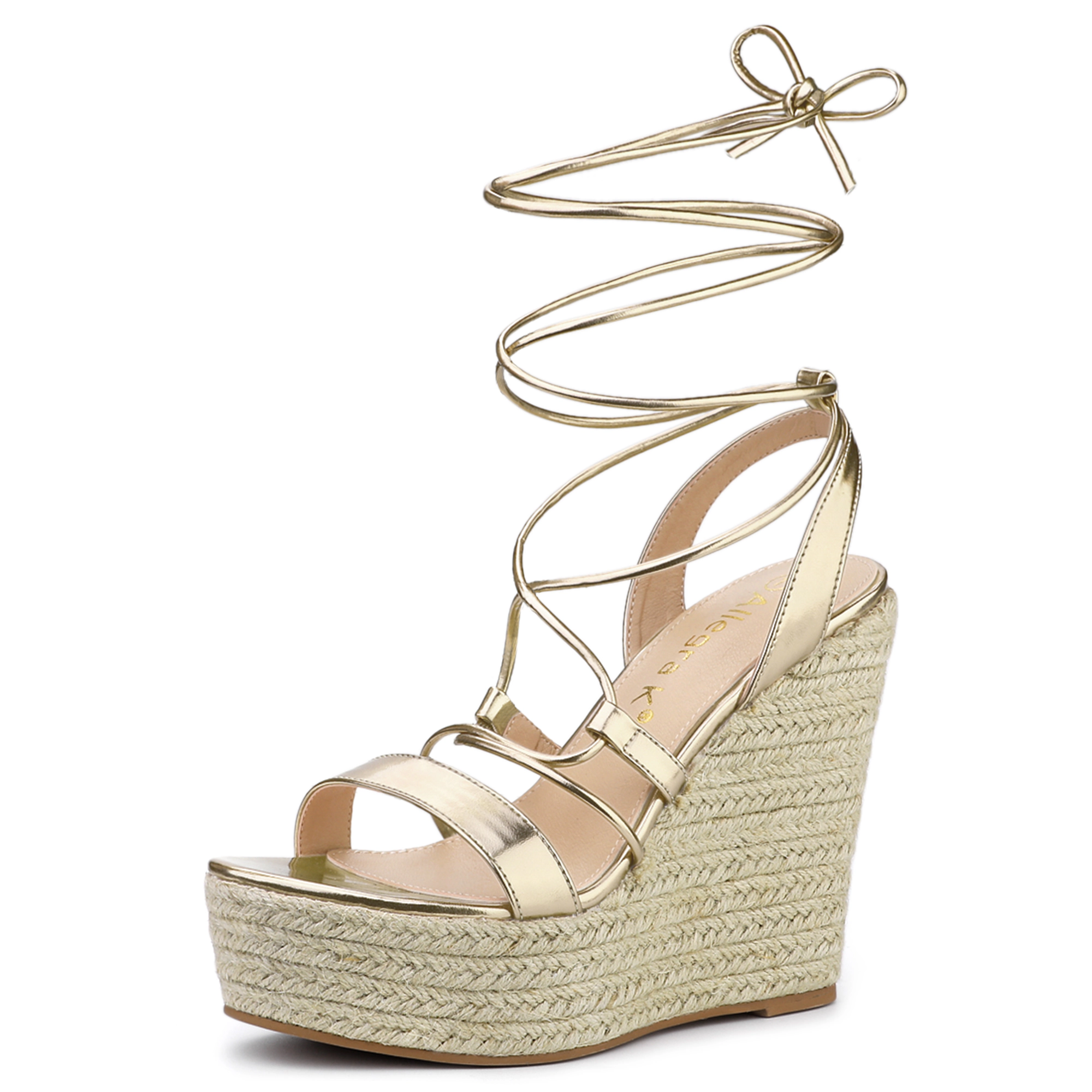 BLISSFUL STEP Women's Leather Lace Up Platform Wedges Heel Espadrilles Sandals