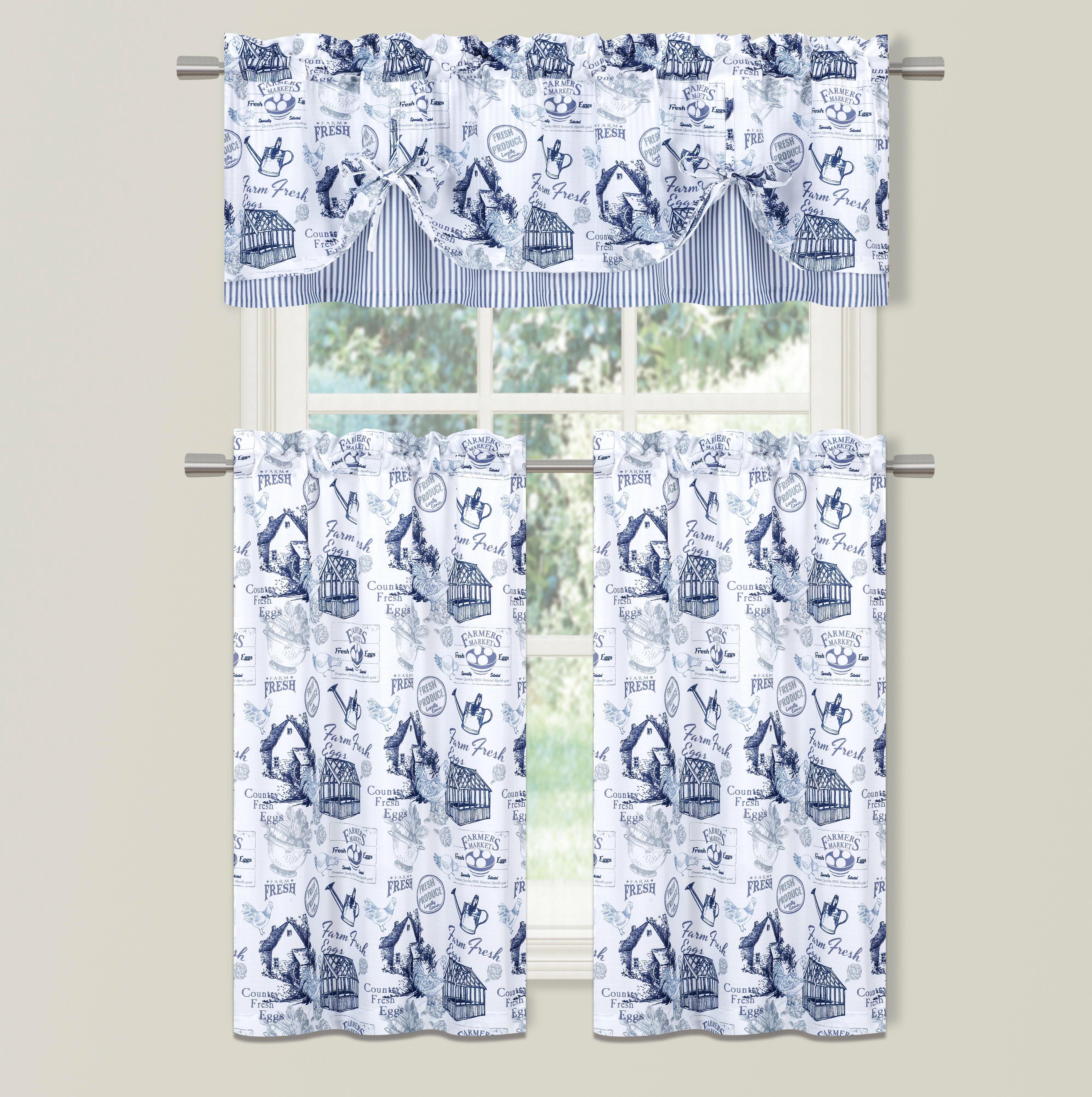 Kate Aurora Rooster Toile Complete 3 Pc Café  Kitchen Curtain Tier And Valance Set