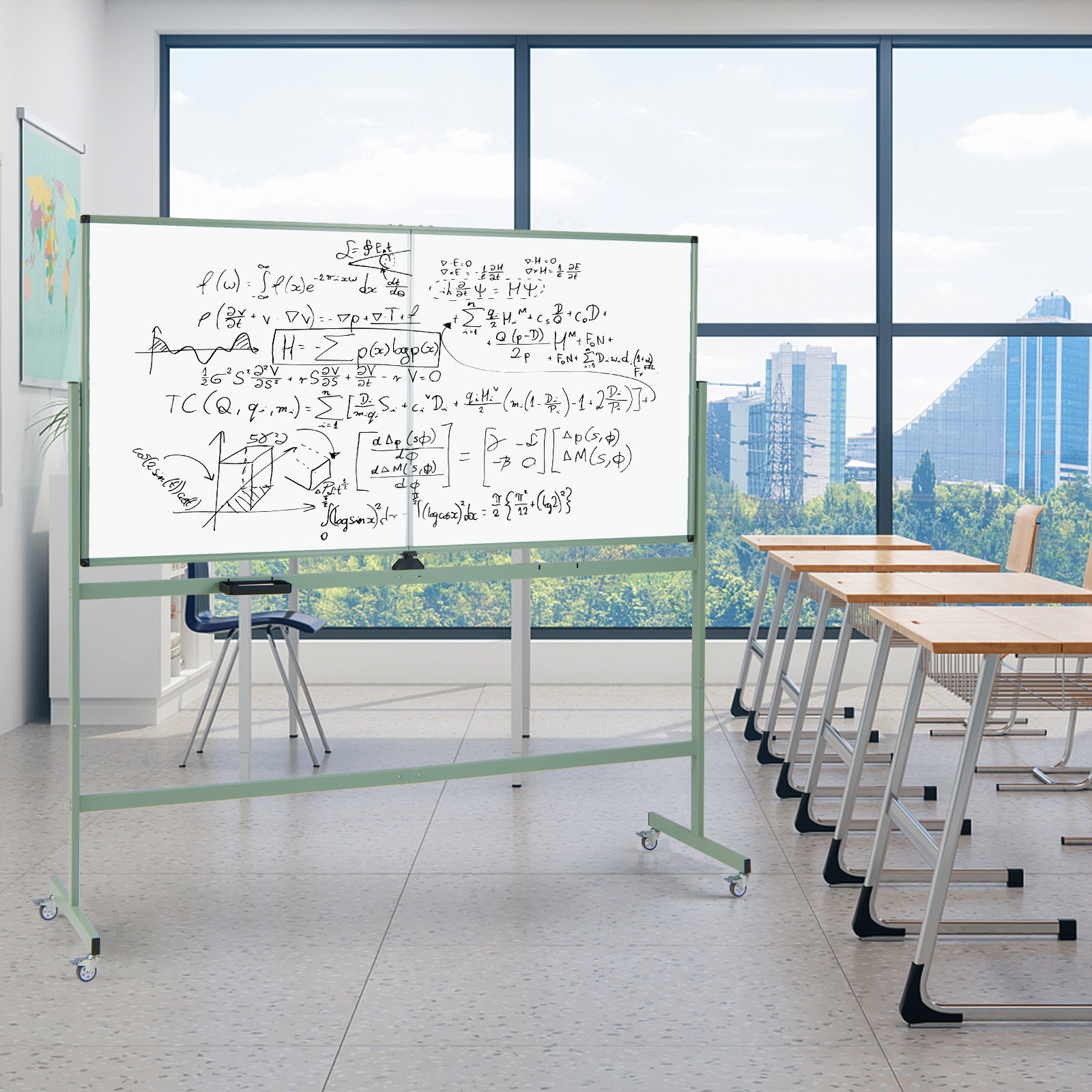 SUGIFT 72-in x 36-in Double-Sided Rolling Magnetic Whiteboard with Aluminum Alloy Frame and Lockable Casters