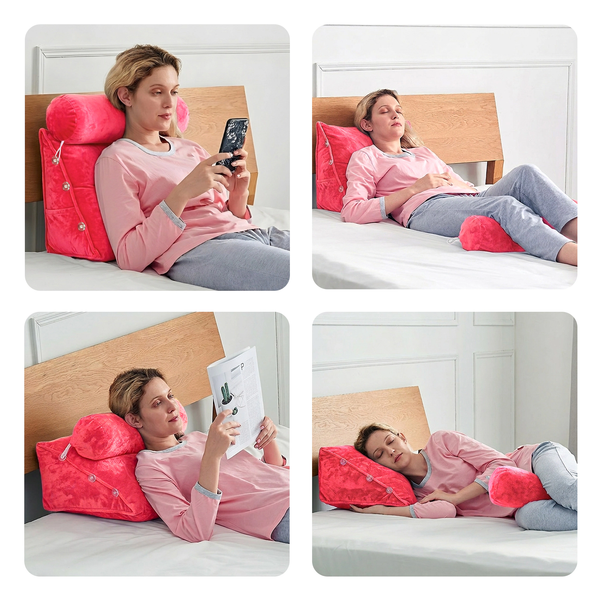 Cheer Collection Adjustable Wedge Reading Pillow with Detachable Bolster and Backrest Support