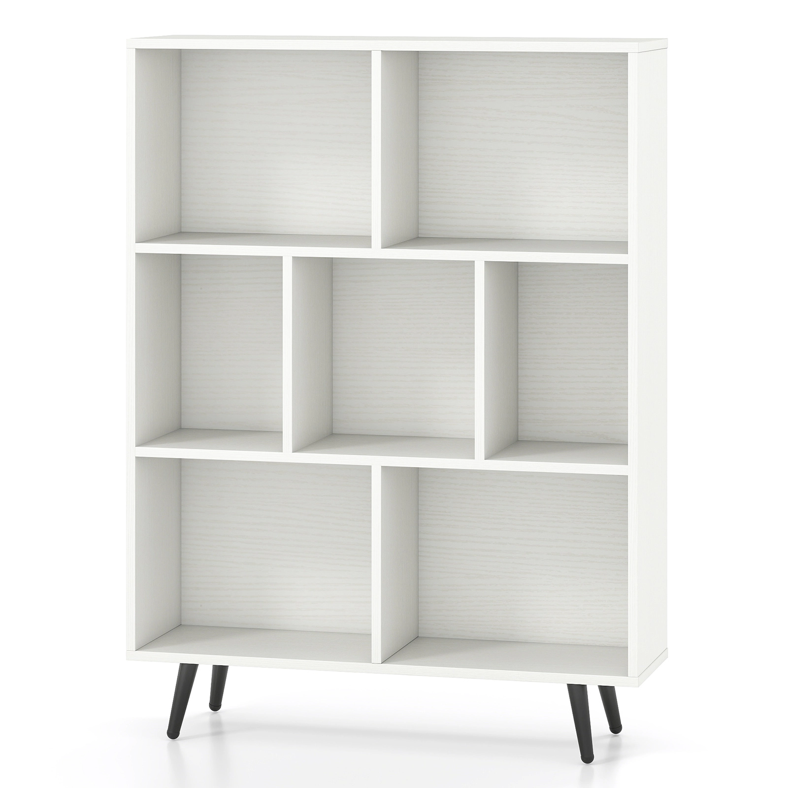 SUGIFT 7-Cube White 42-in Tall Cube Storage Organizer Bookshelf with Tapered Metal Legs and 100-lb Top