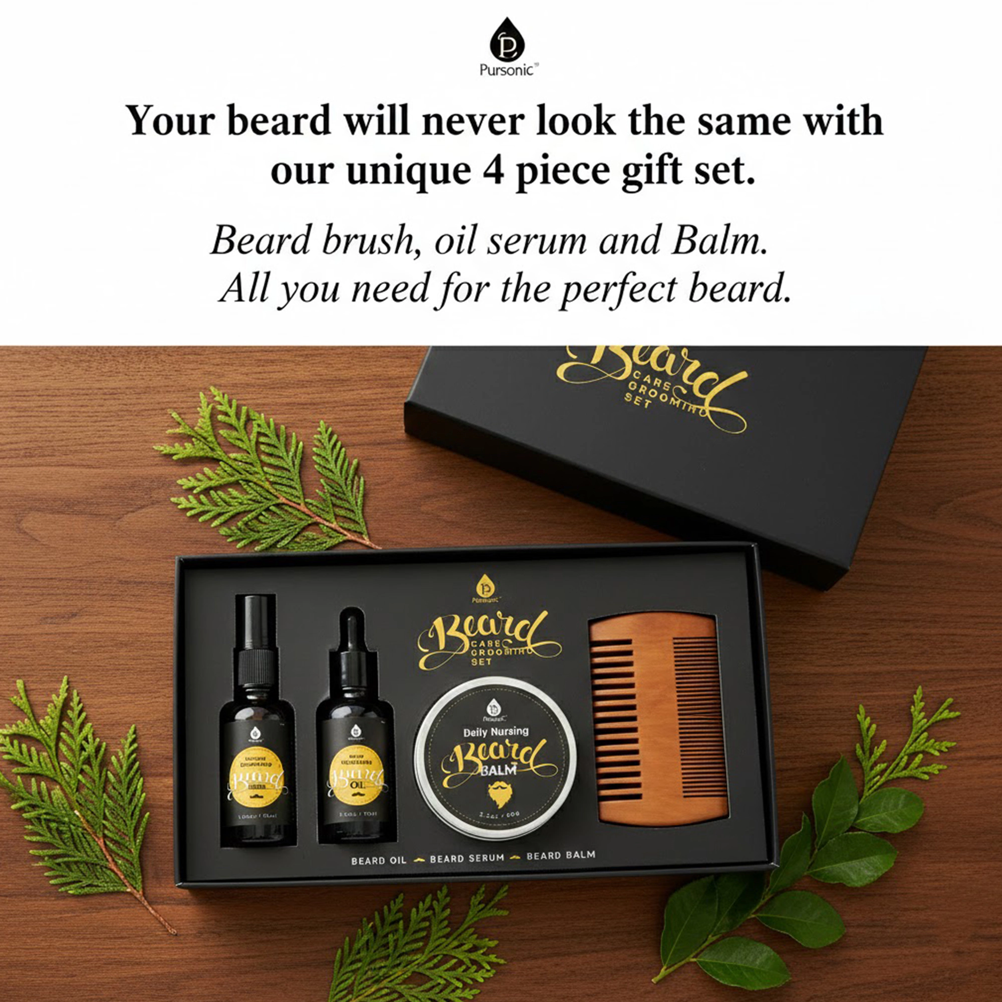 Pursonic Men's Complete Beard Grooming & Moisturizing Care Kit Set