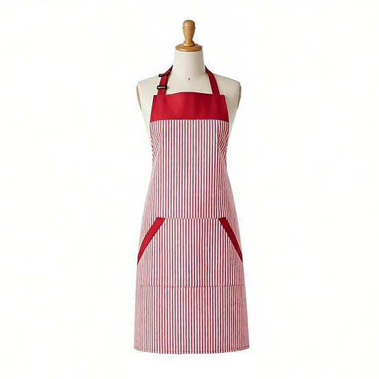 Alilang Women Striped Kitchen Apron Cotton Blend Adjustable Neck Apron with Pockets Chef Cooking Server Apron