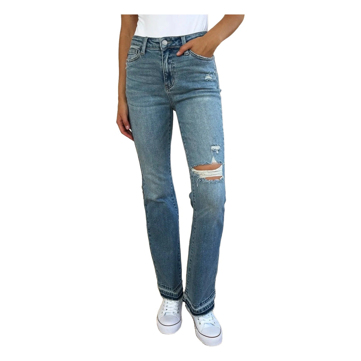 Judy Blue Full Size Mid Rise Destroyed Hem Distressed Jeans
