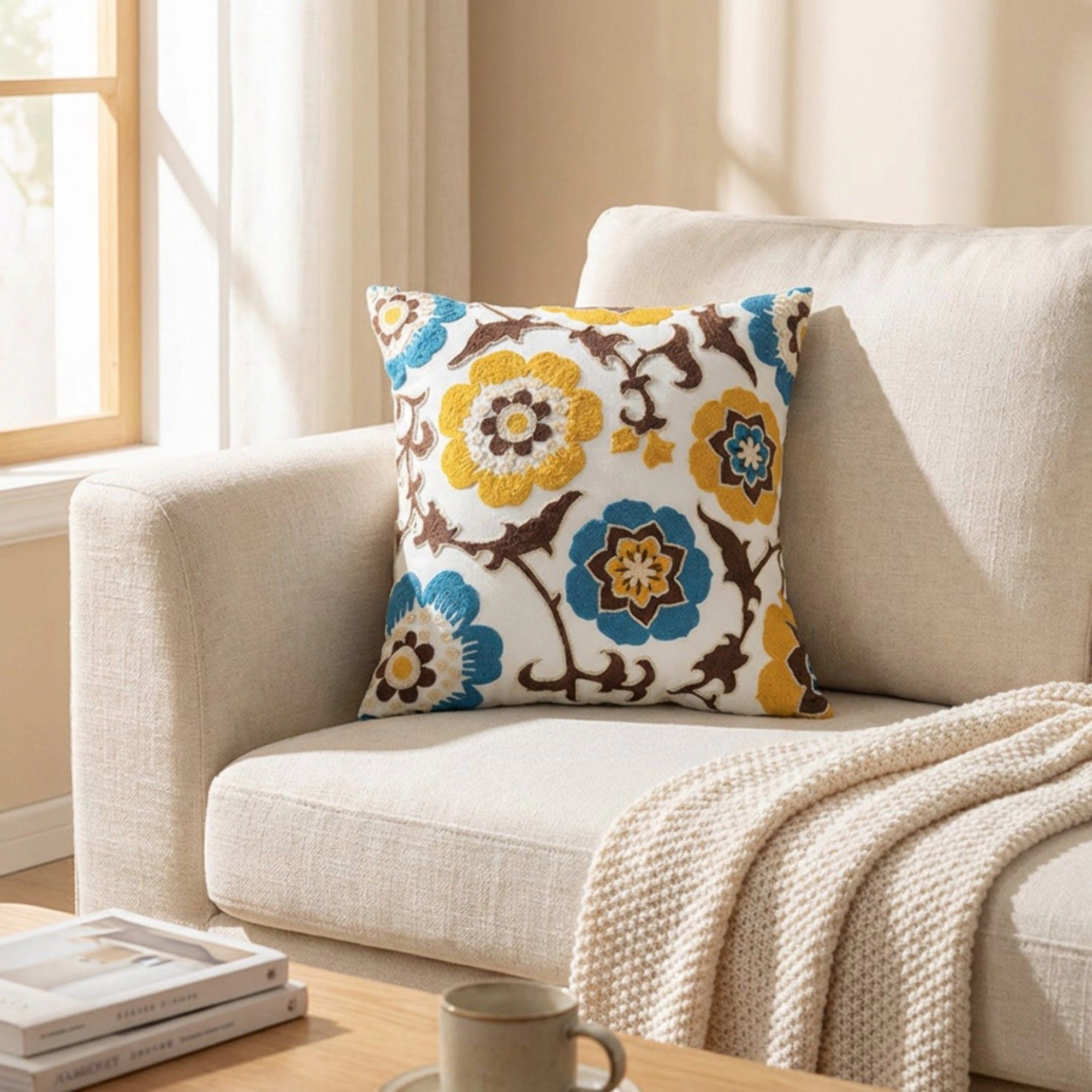 Alilang Unisex Decorative Floral Throw Pillow Cover Soft Textured Fabric Square Cushion Single Pack