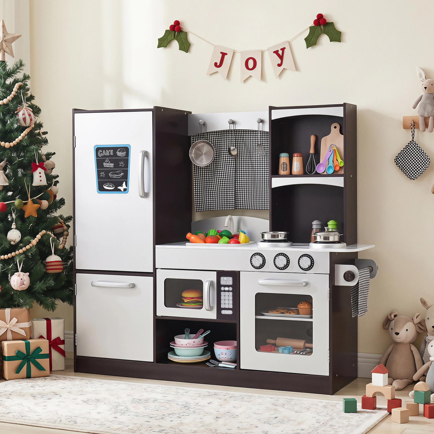 LJG Kids Wooden Modern Kitchen Cooking Pretend Play Set