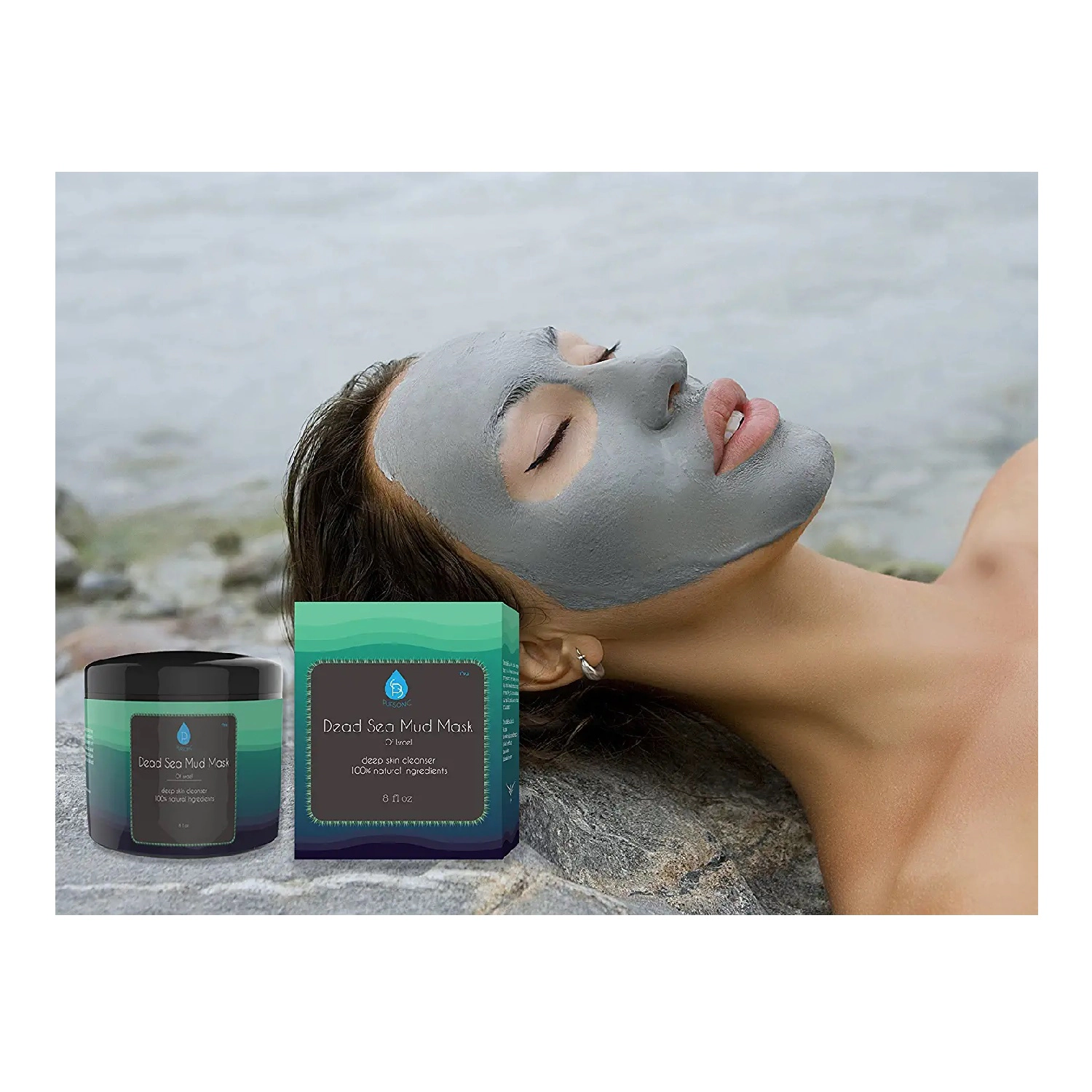 Pursonic Women's Mineral-Rich Dead Sea Mud Mask Facial Treatment for Deep Detox, Pore Cleansing & Skin Rejuvenation 8 Oz