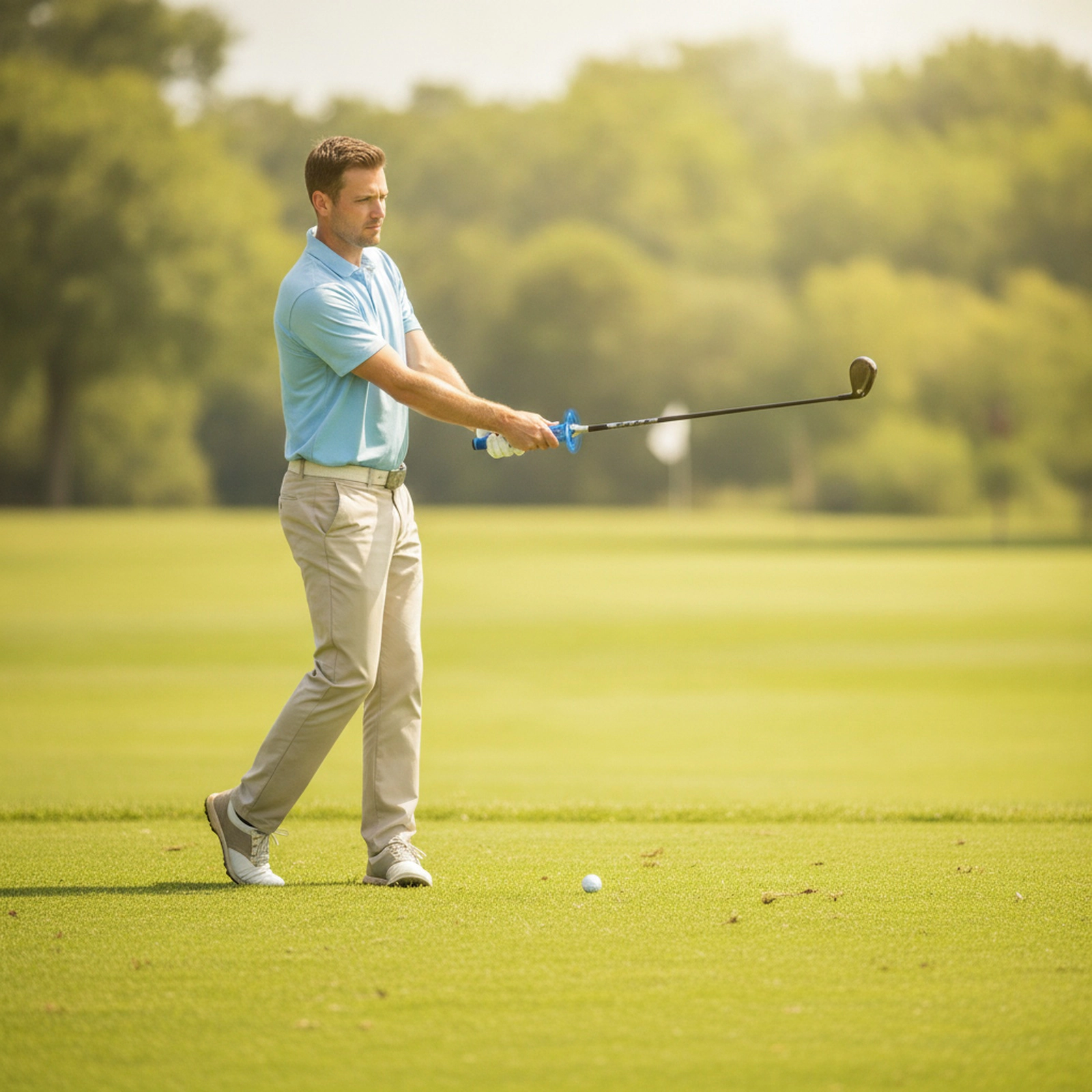 Golf Swing Speed Trainer Click Stick Weighted Metal Head Fiberglass Shaft Foam Cover for Tempo Right Handed Blue