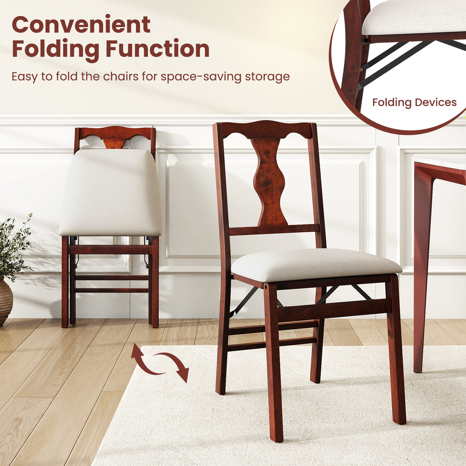 SUGIFT Set of 2 Upholstered Wood Folding Dining Chairs, 375 lb Capacity