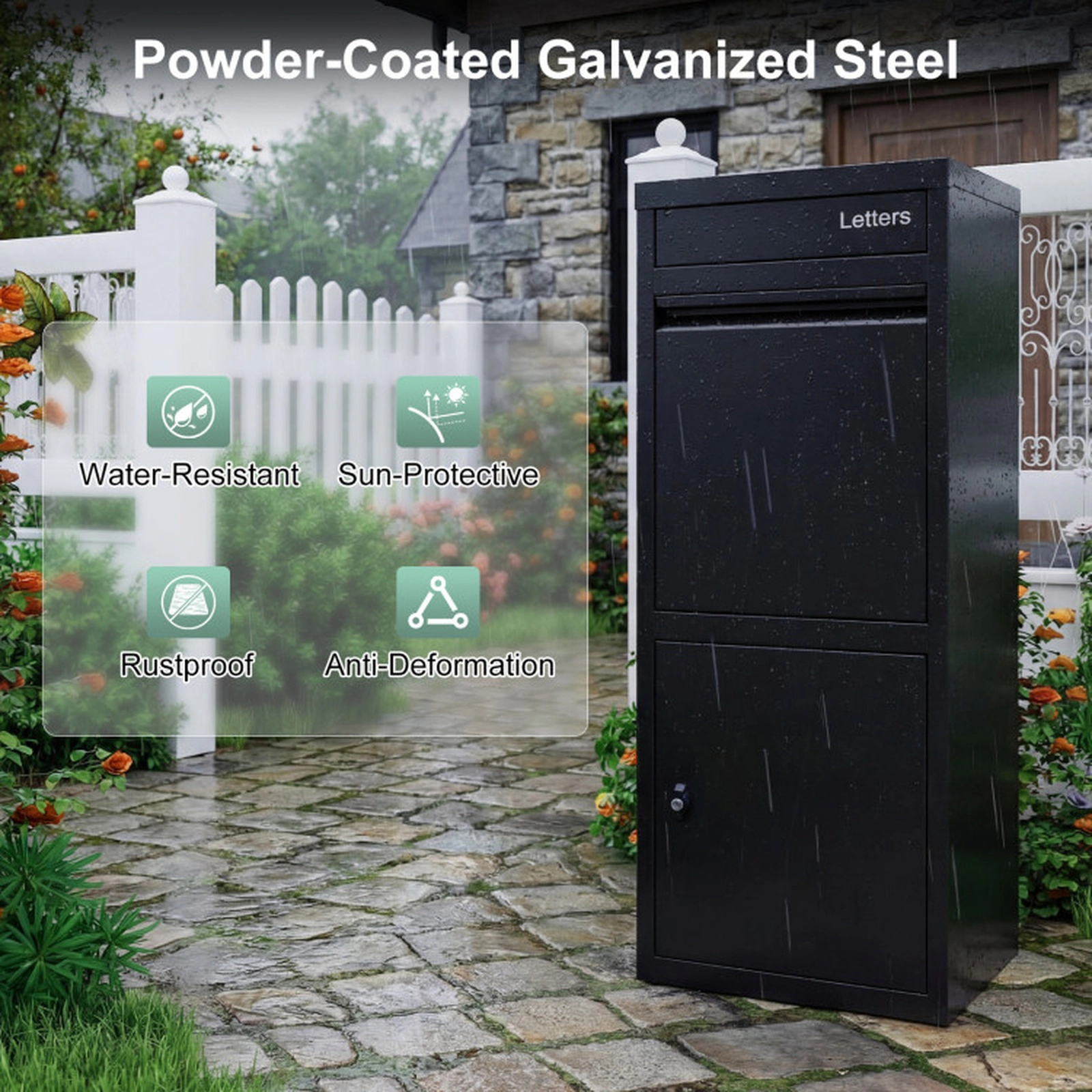 SUGIFT Anti-Theft Baffle Galvanized Steel Lockable Package Delivery Box 16-in x 15-in x 40-in 110-lb Capacity Black