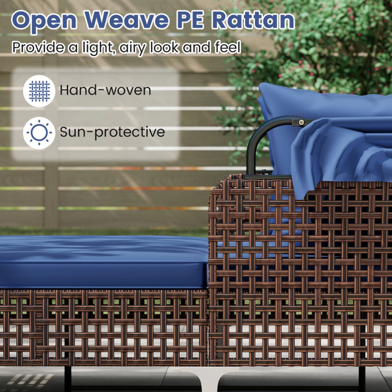 SUGIFT Outdoor Wicker Daybed, 800-lb Capacity, Retractable Canopy, Navy