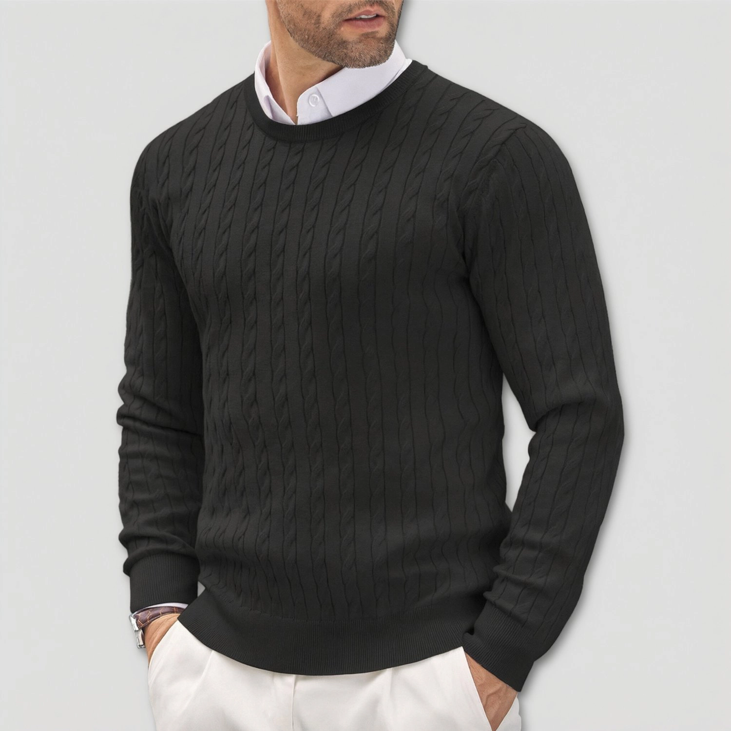 COOFANDY Mens Classic Long Sleeve Sweater Fall Crew Neck Cable Knit Casual Pullover